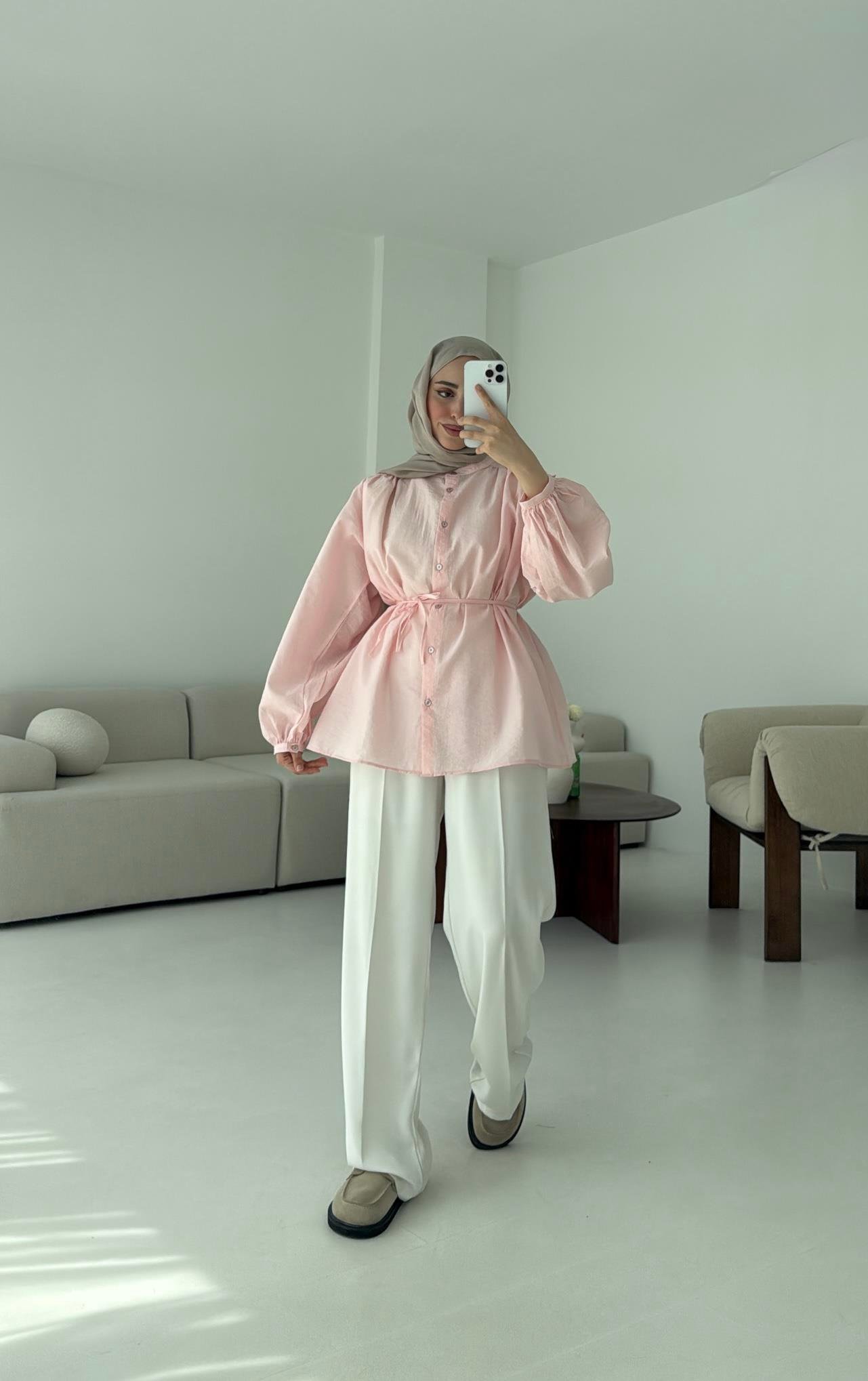 Risa Balon Kol Gömlek Pembe