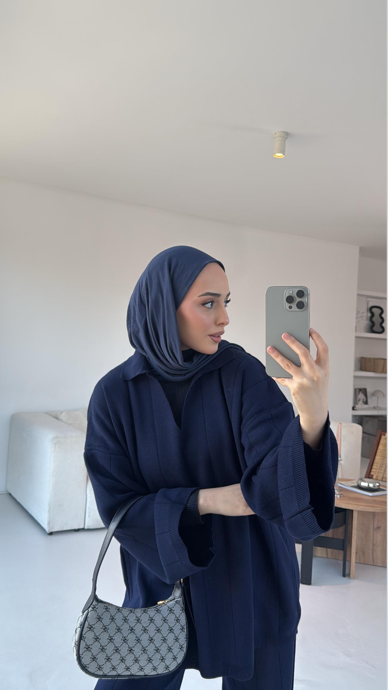 Düz Fitilli Triko Takım Lacivert