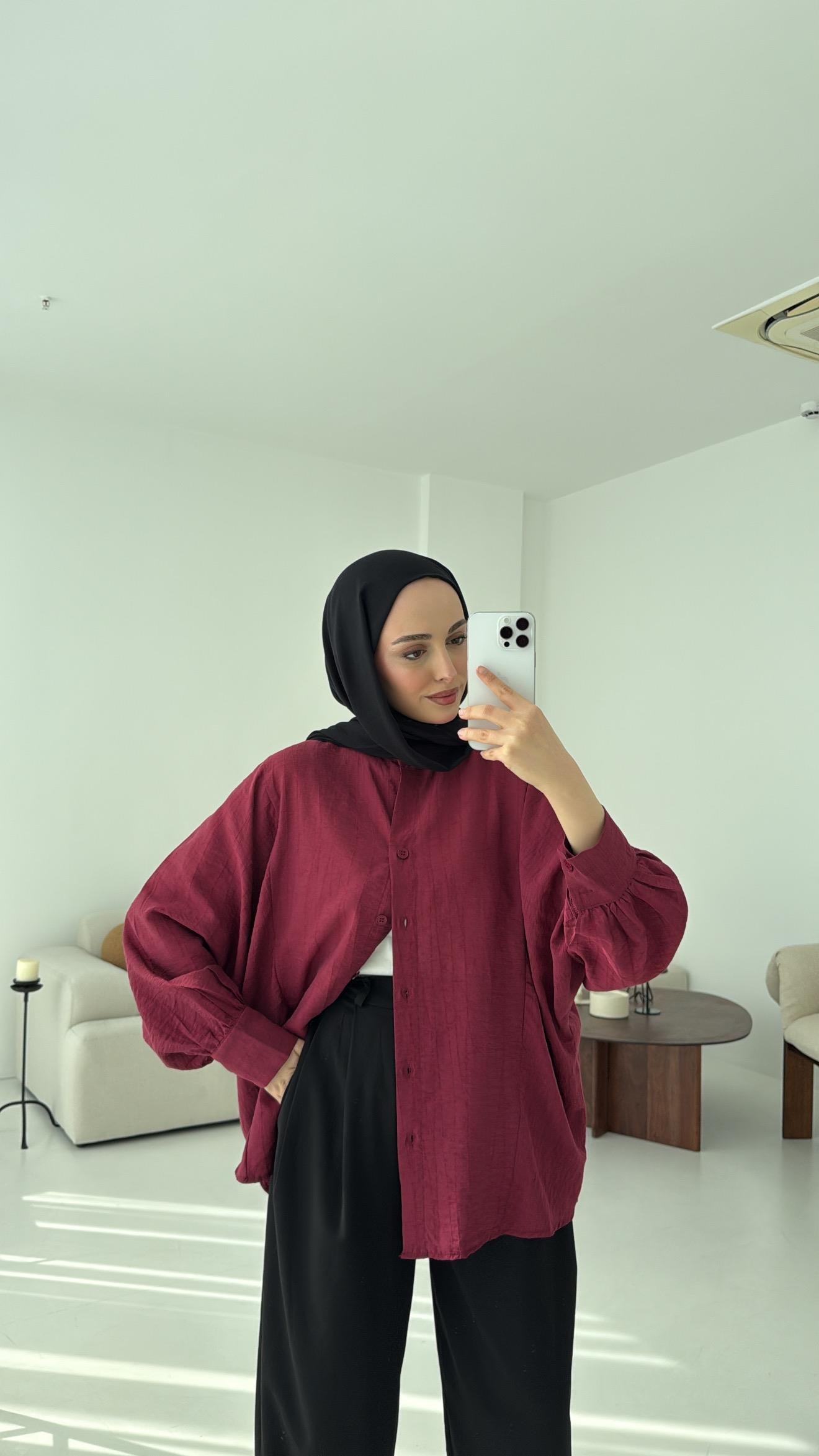 Oversize Premium Gömlek Bordo