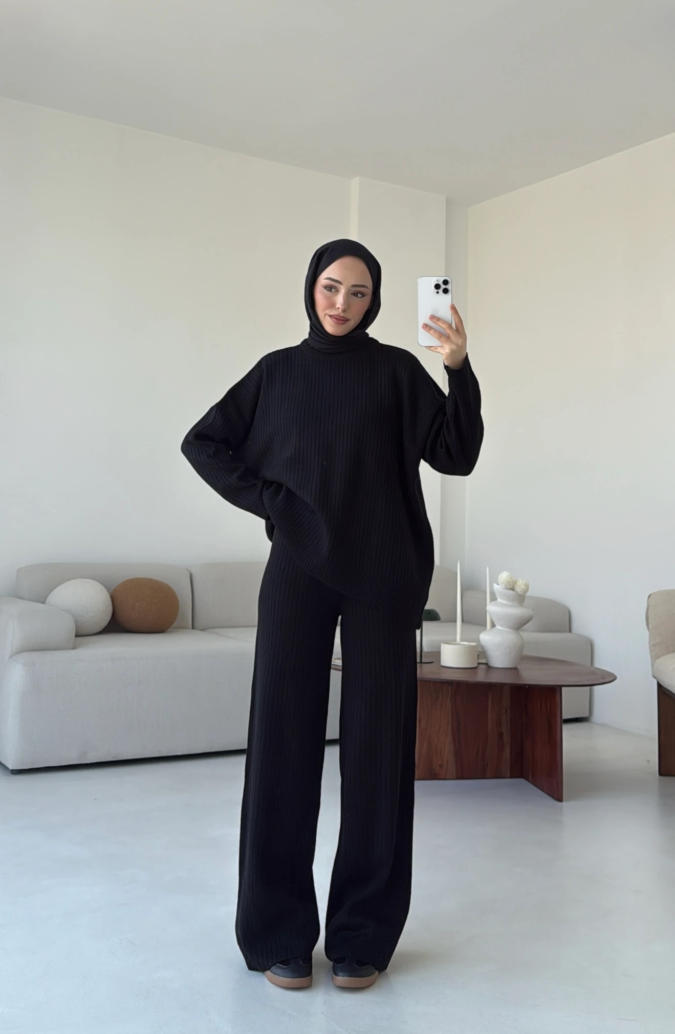 Bisiklet Yaka Triko Takım Siyah