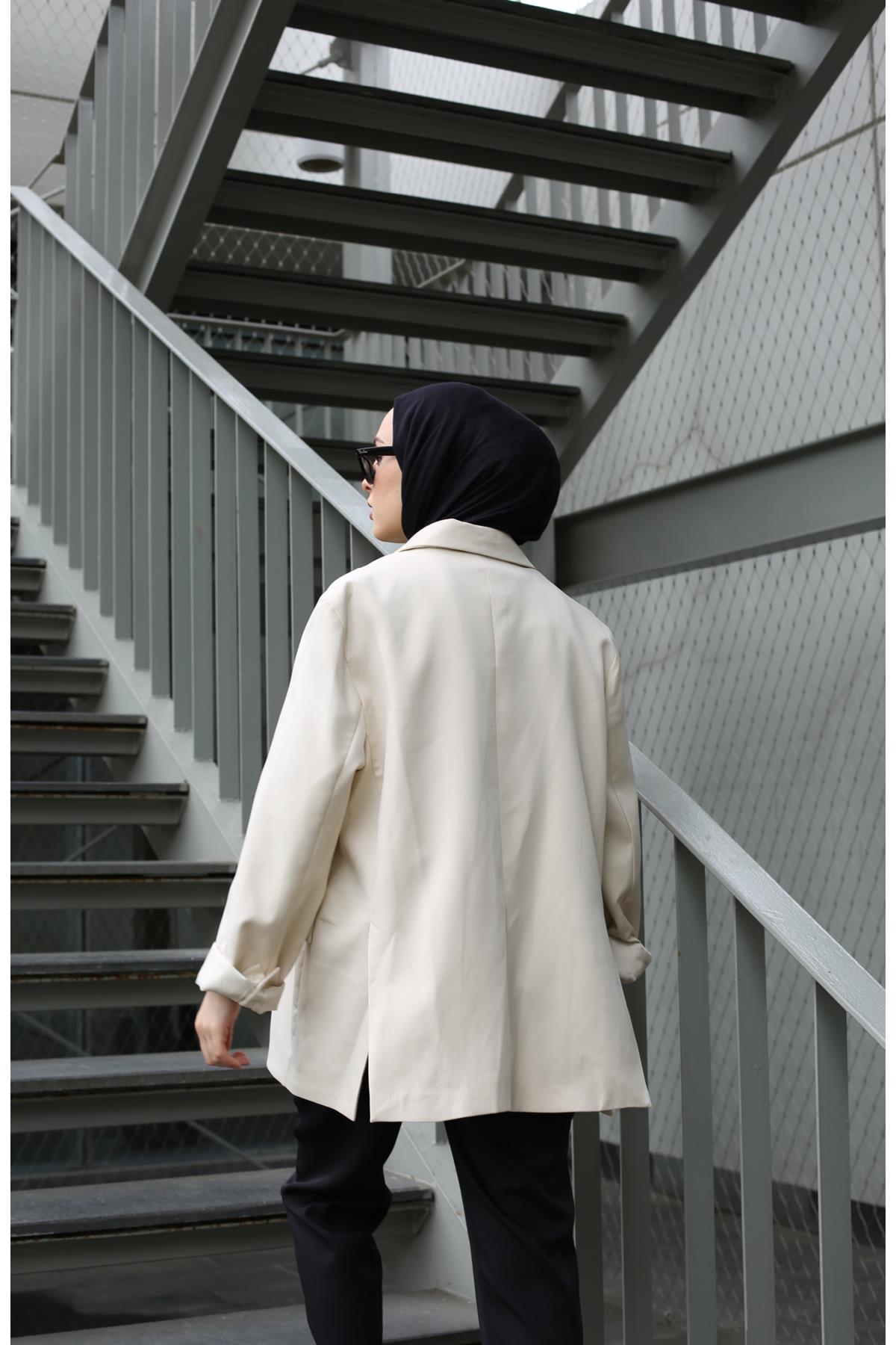 Bej Dadfit Oversize Blazer