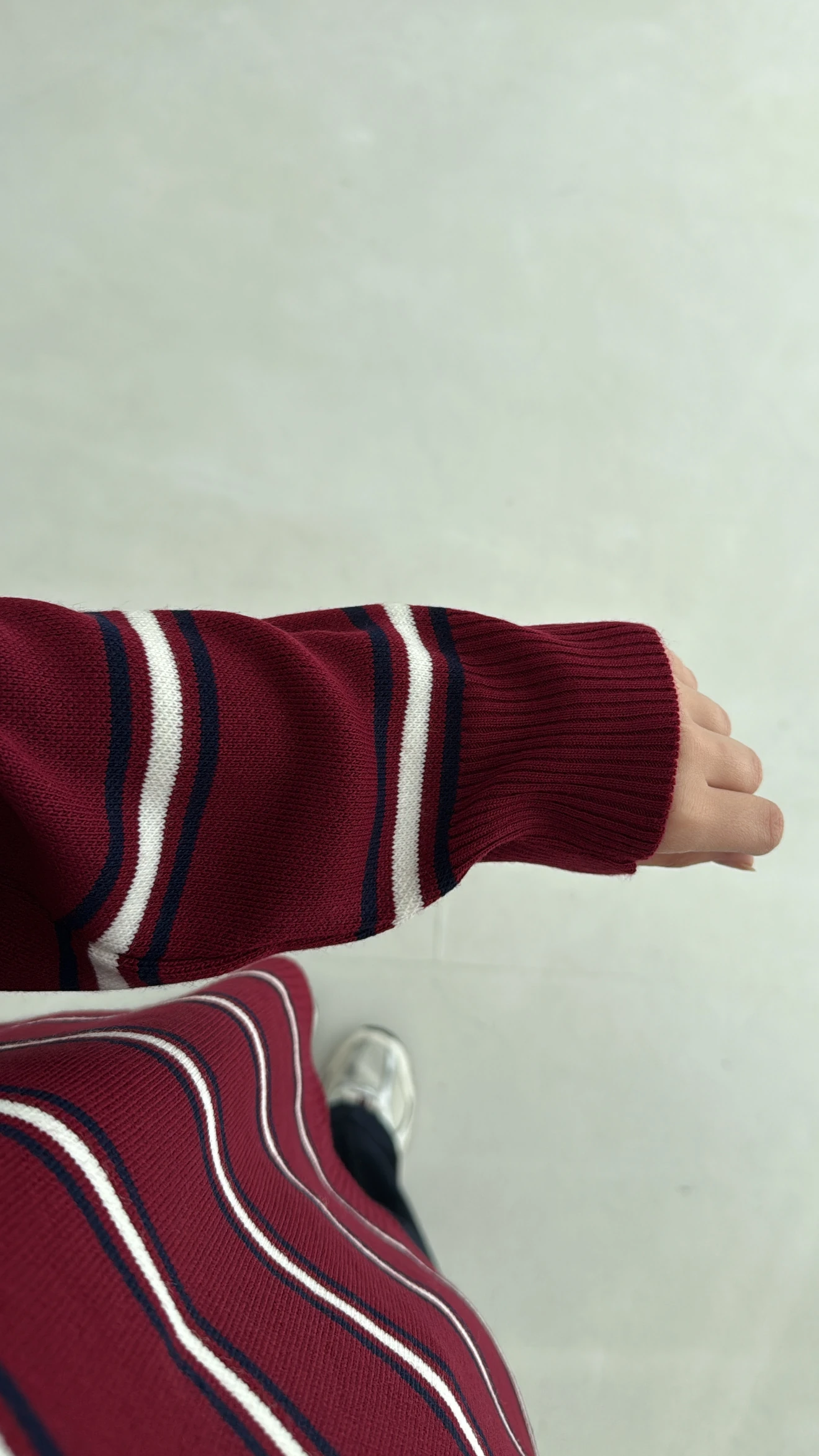 Bordo Çizgili Polo Yaka Triko Kazak