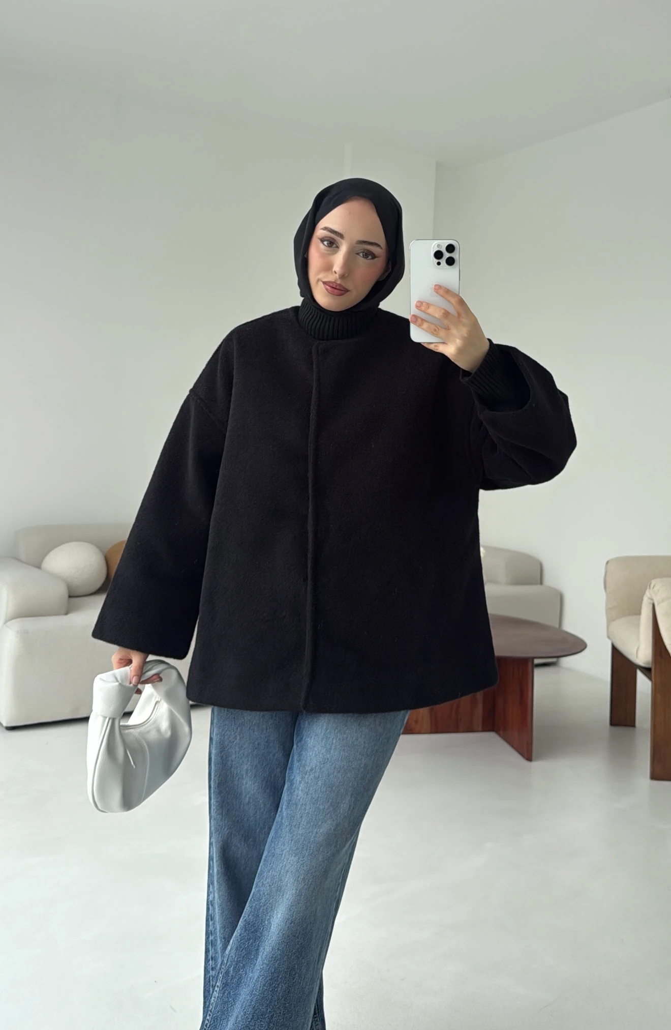 Gizli Düğmeli Kaban Siyah