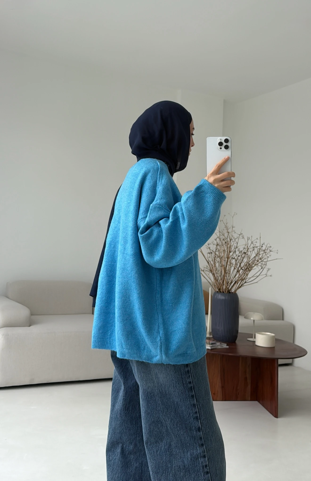 Oversize Yünlü Kazak Mavi