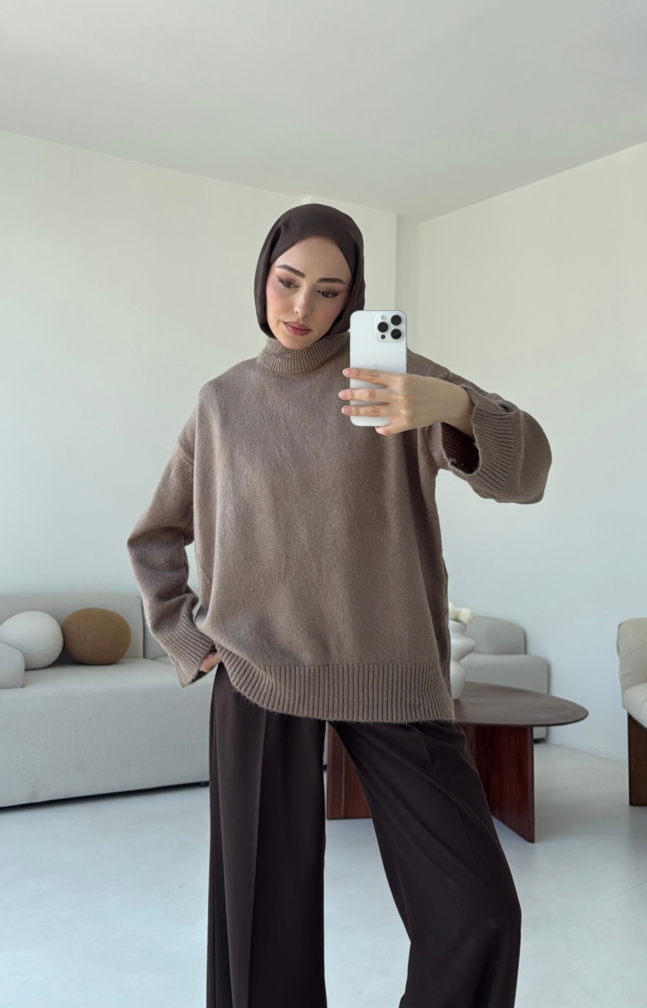 Yarım Yaka Triko Kazak Vizon