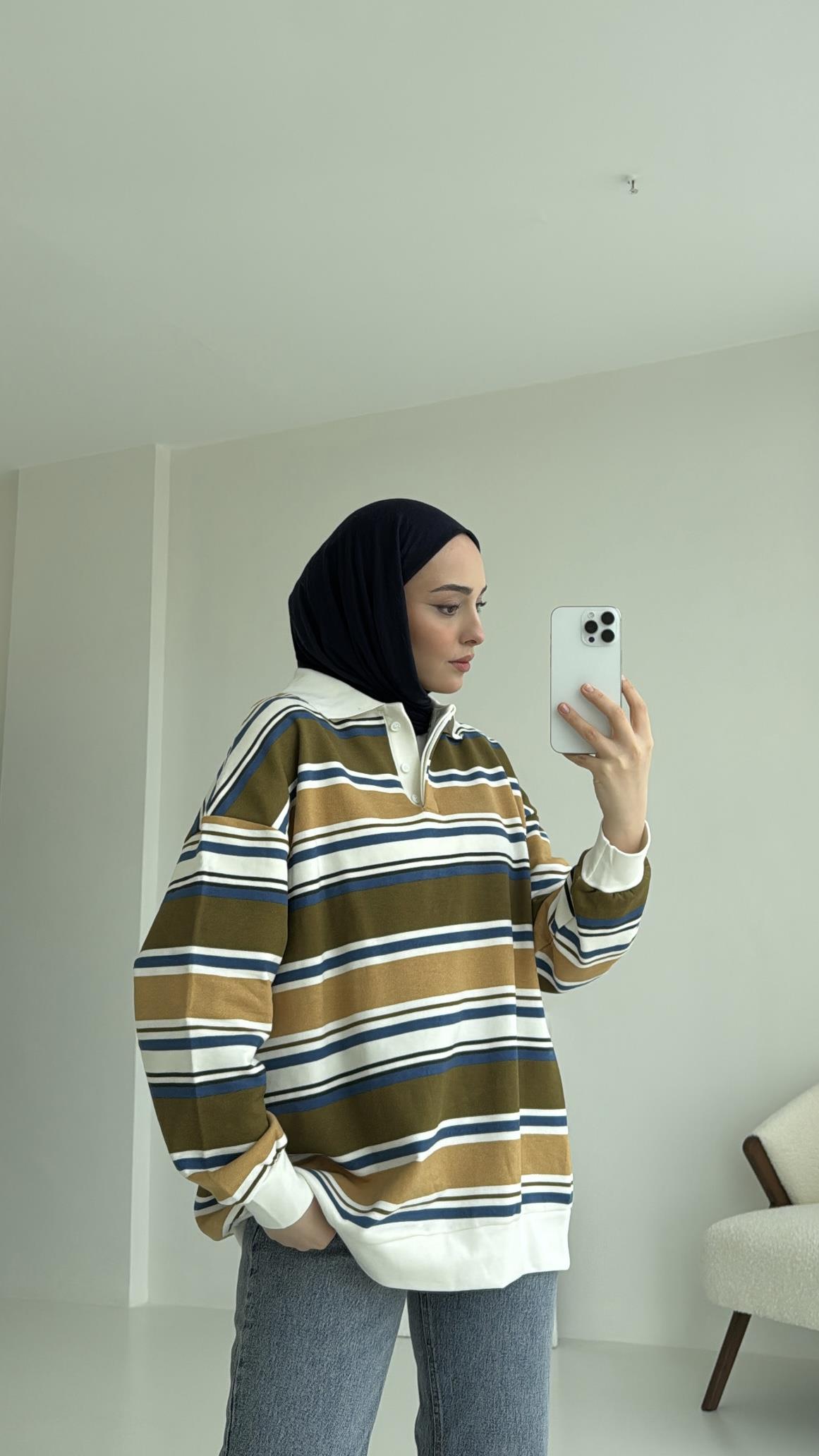 Polo Yaka Yeşil Sweatshirt