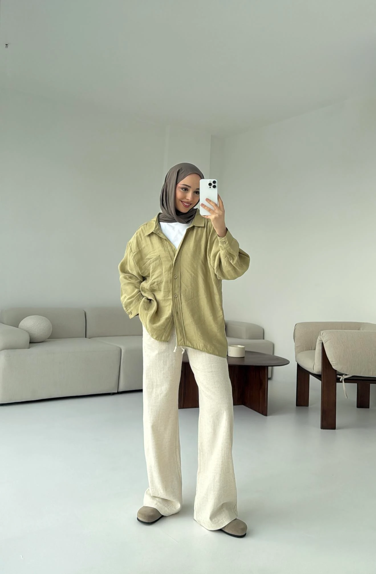 Düşük Omuz Oversize Gömlek Haki