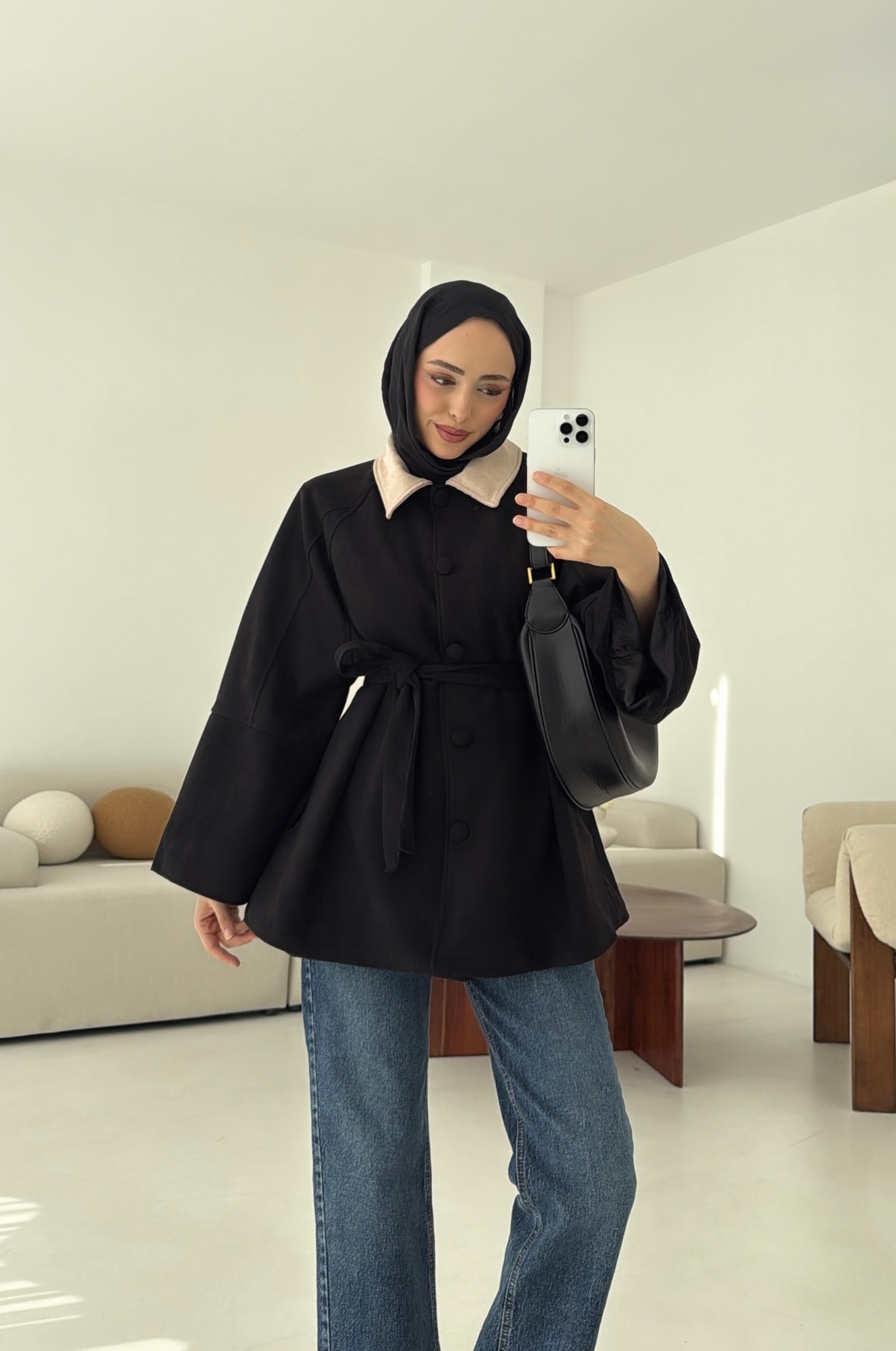 Nubuk Kontrast Yaka Ceket Siyah