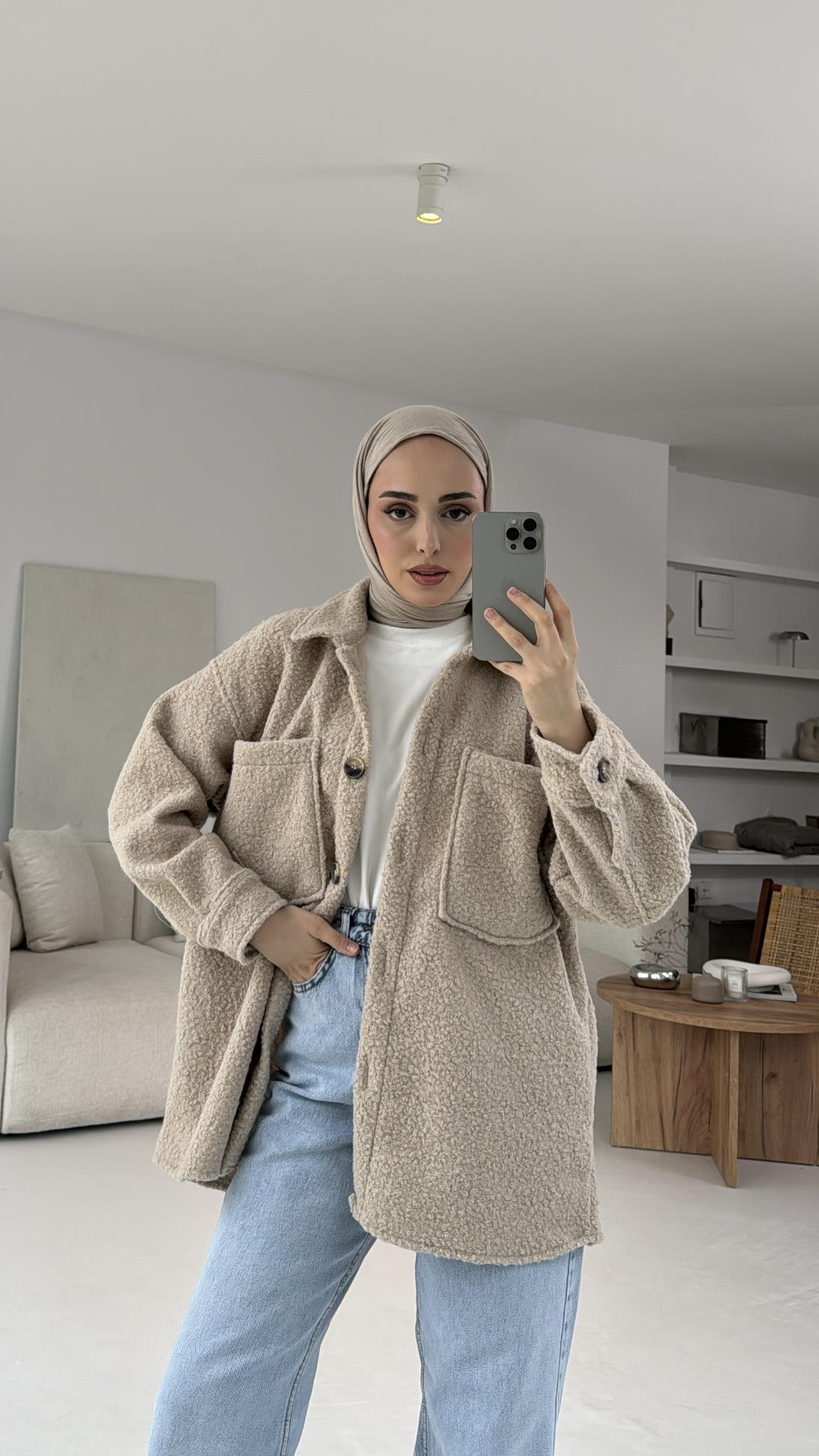 Peluş Bej Ceket