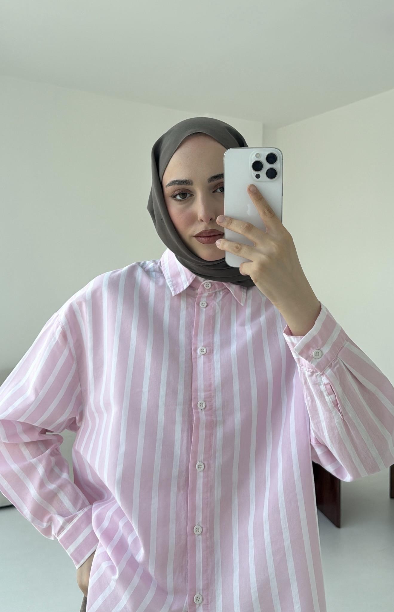 Kalın Çizgili Gömlek Pembe