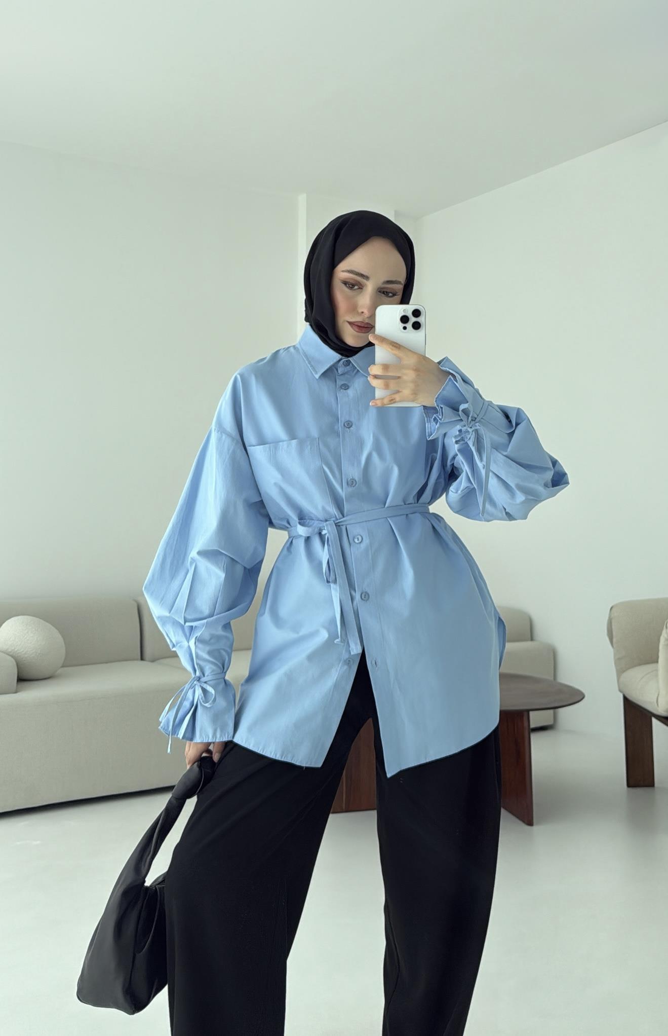 Kol Detay Tasarım Gömlek Mavi