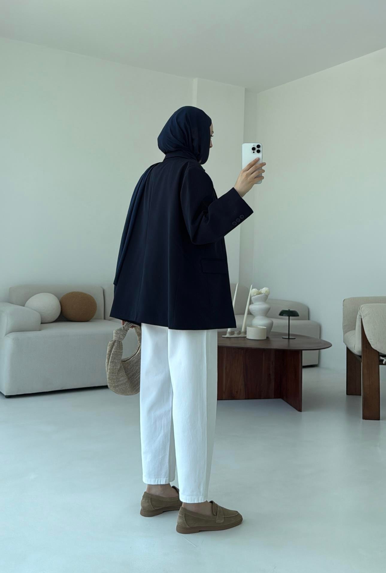 Çift Dügmeli Oversize Blazer Ceket Lacivert