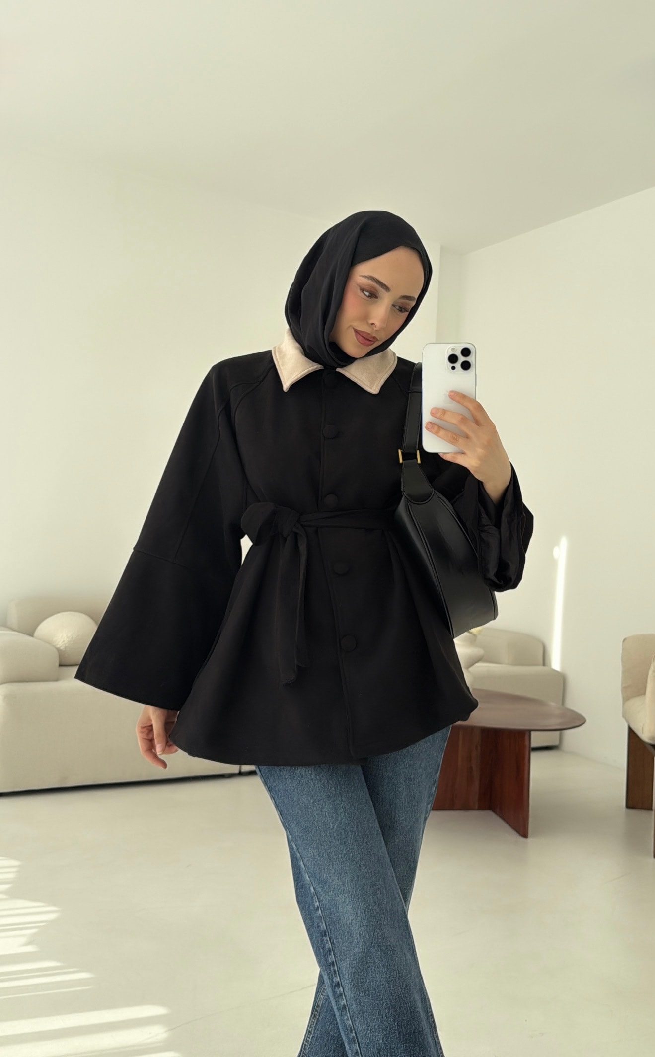 Nubuk Kontrast Yaka Ceket Siyah