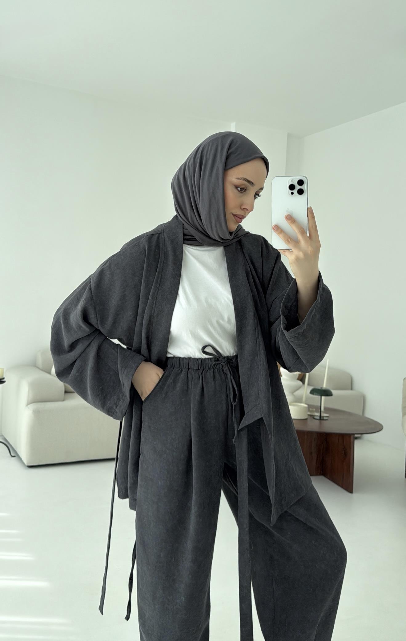 Keten Batik Bambu Kimono Antrasit