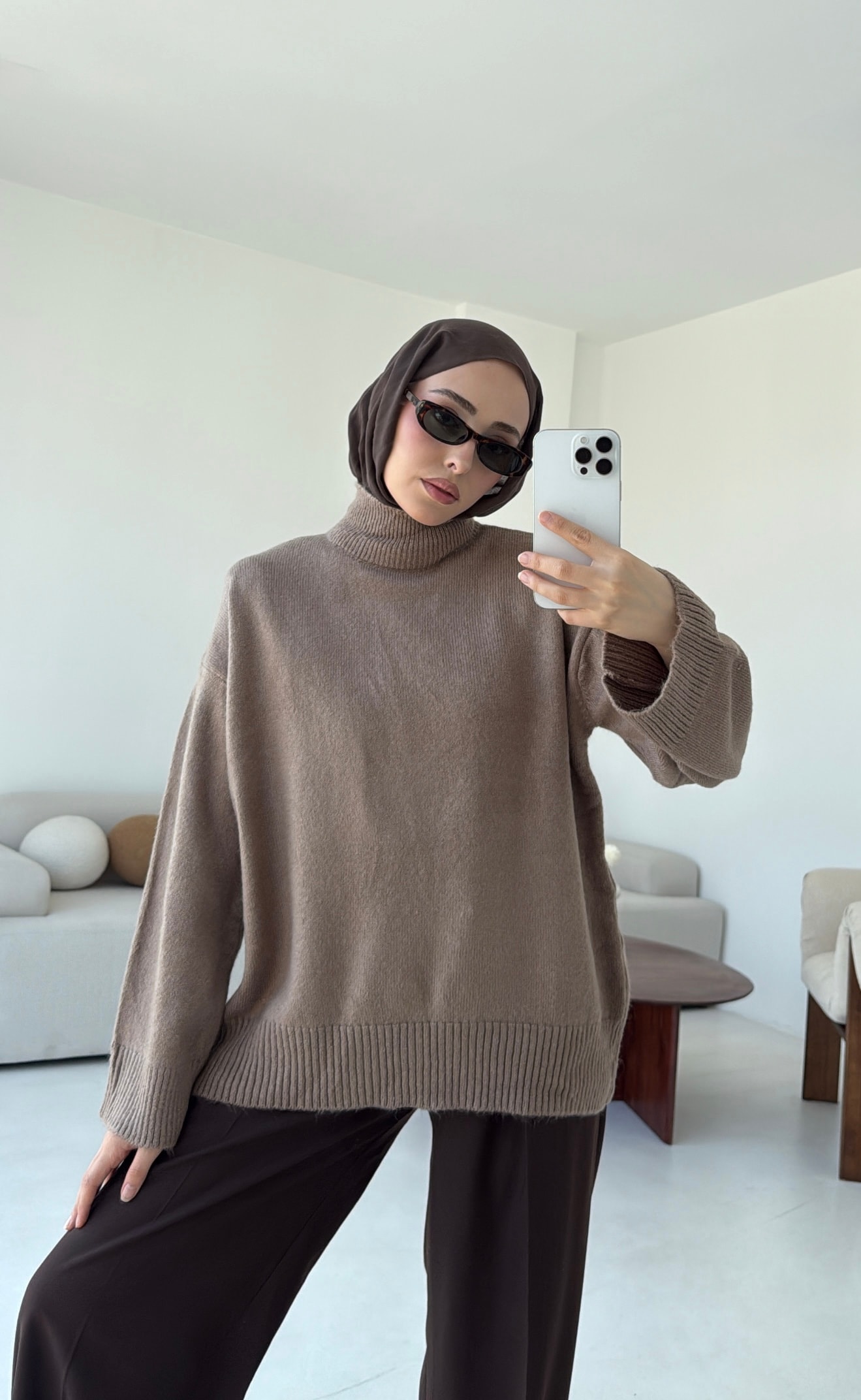 Yarım Yaka Triko Kazak Vizon