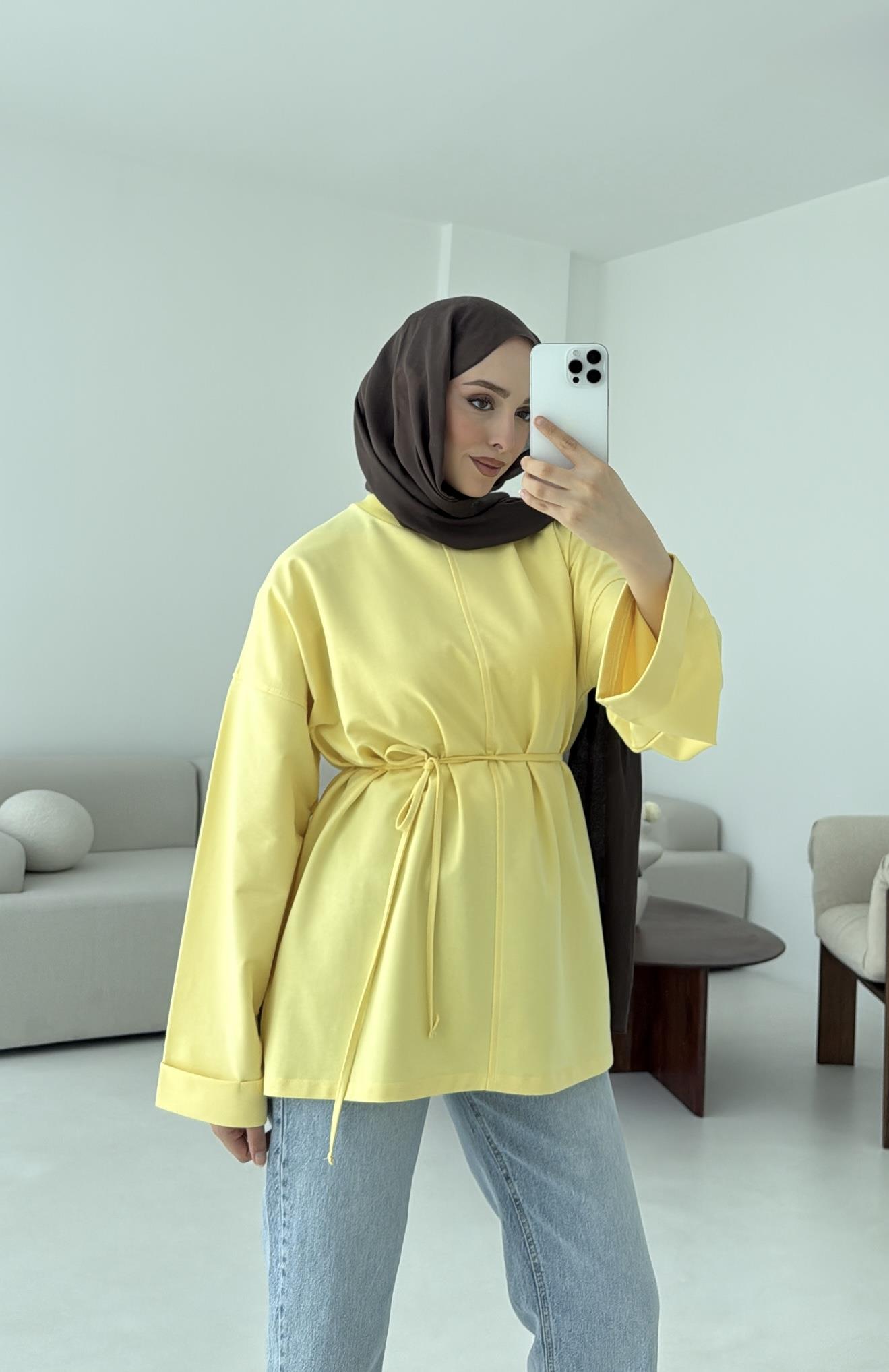 Bağlamalı Yanı Yırtmaç Detay Sweat Sarı
