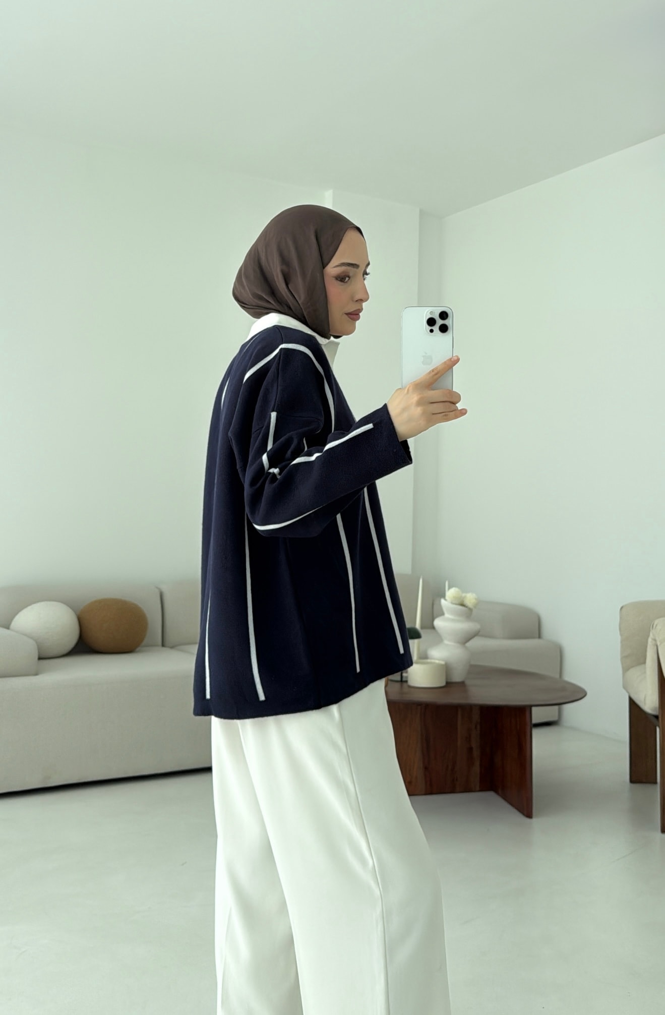 Lacivert-Kemik Polo Yaka Triko