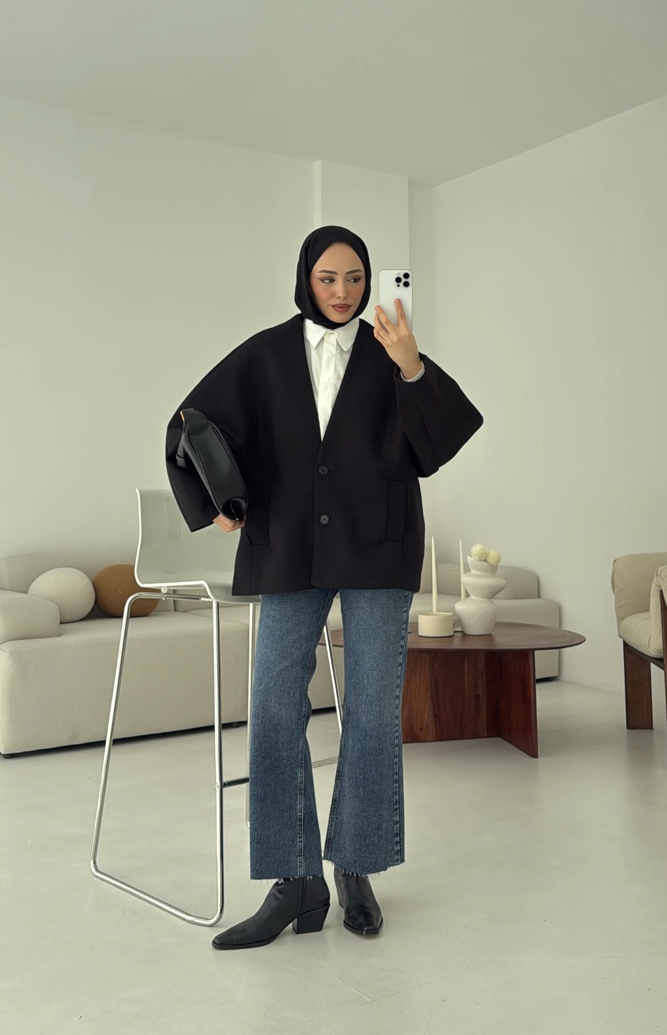 Soft Oversize Kaşe Kaban Siyah