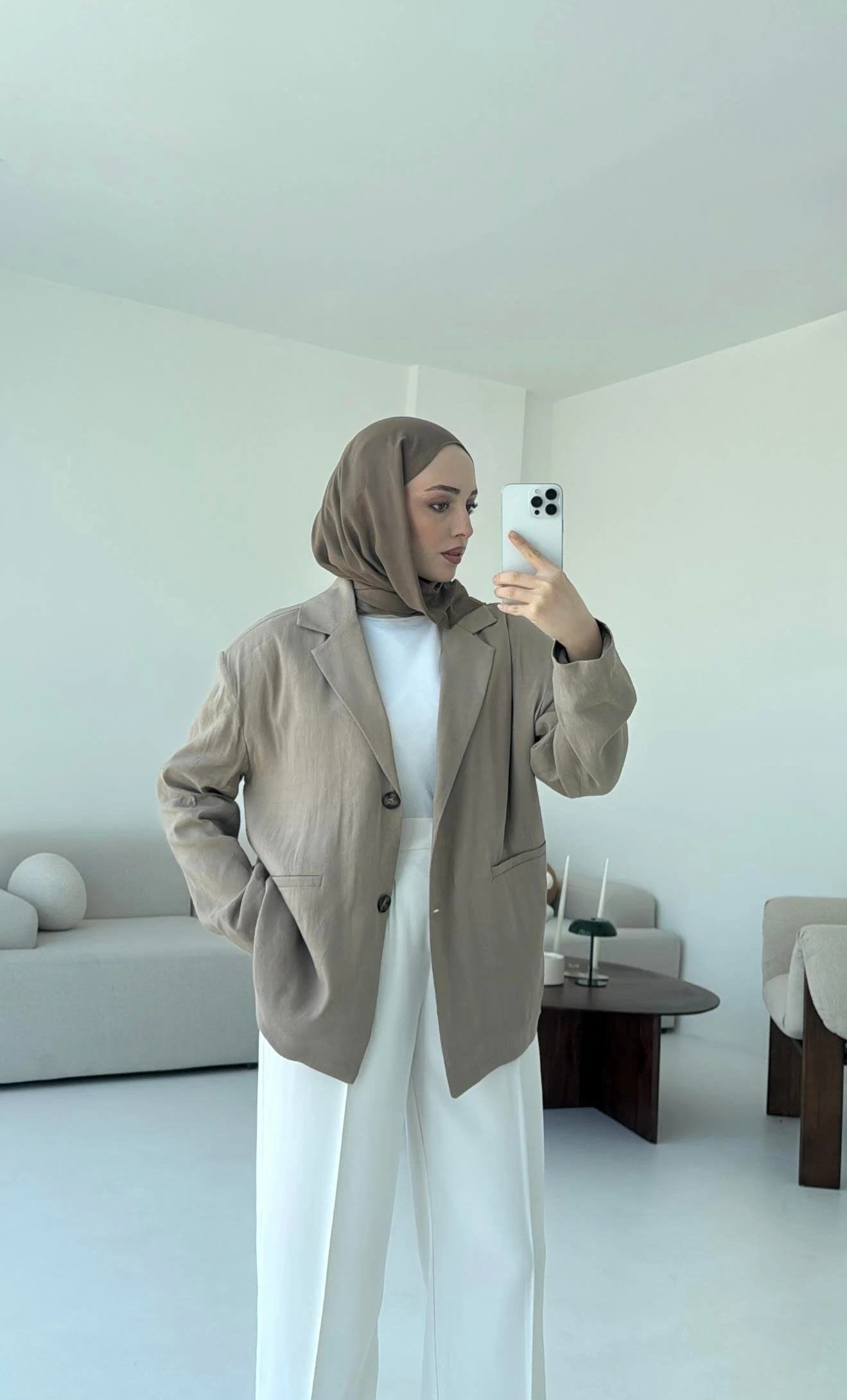 Astarsız Yazlık Keten Ceket Vizon