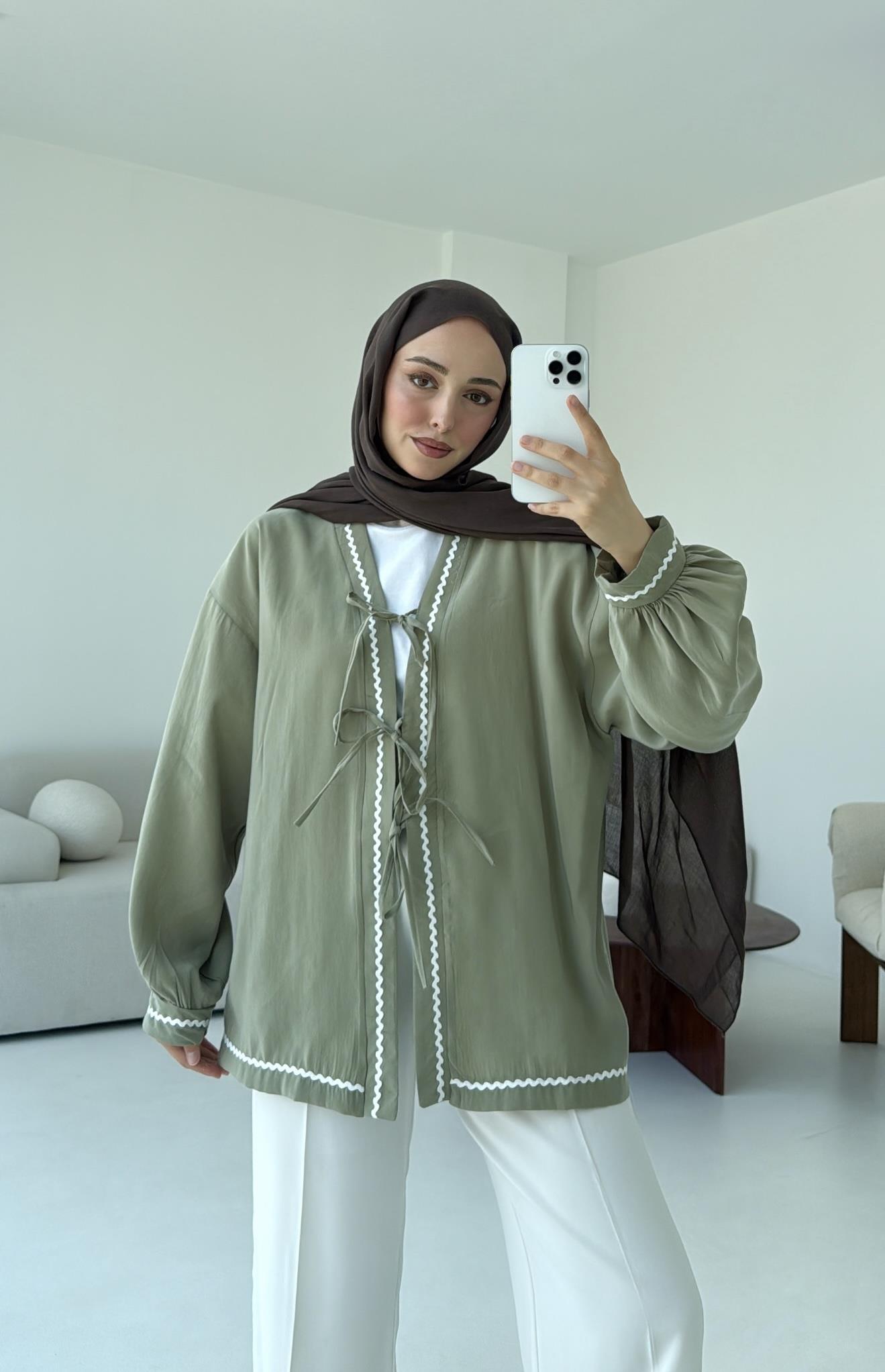 Bağlamalı Dantel Detay Kimono Cağla
