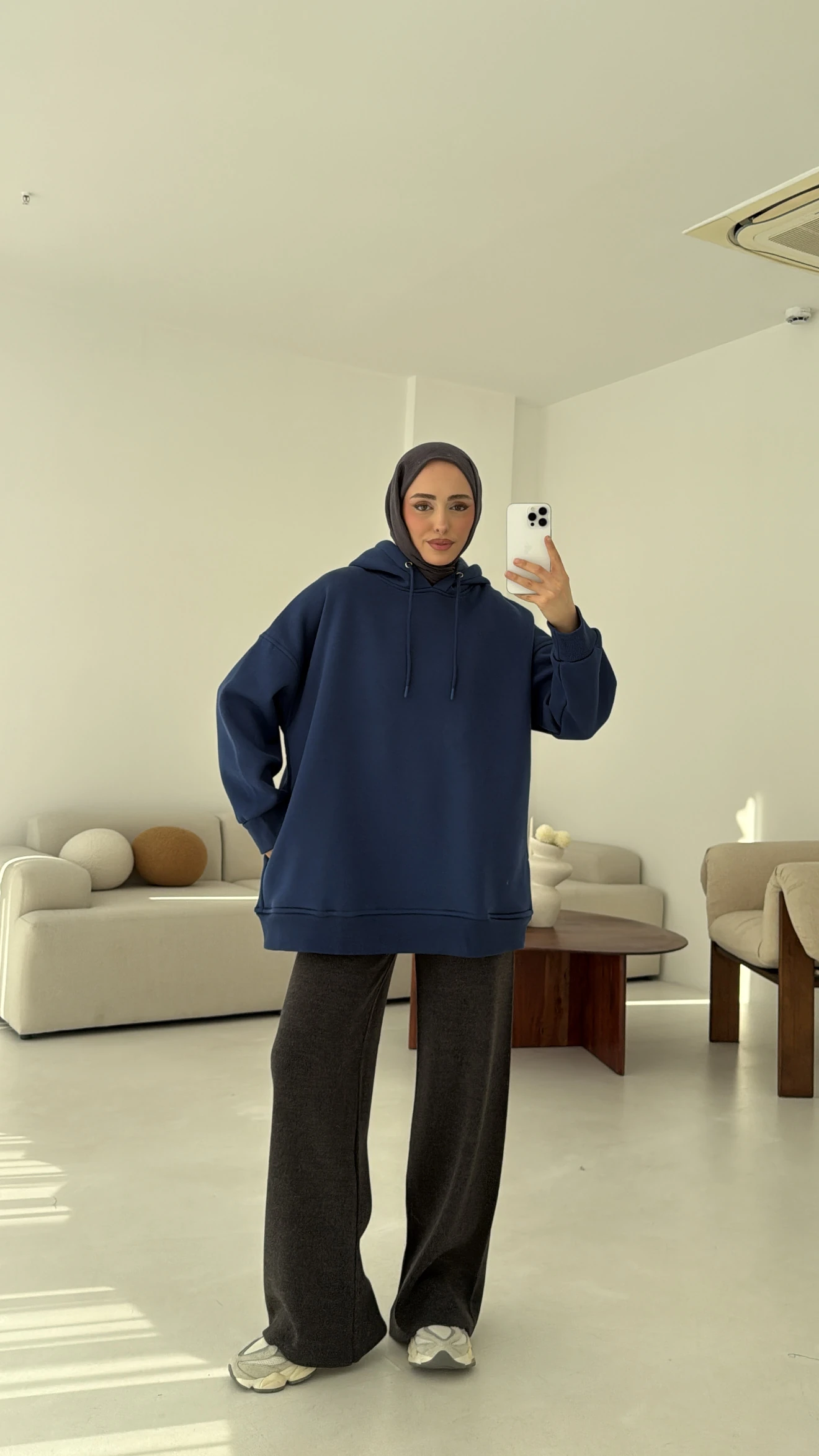 Gizli Cep Şardonlu Sweatshirt Mavi