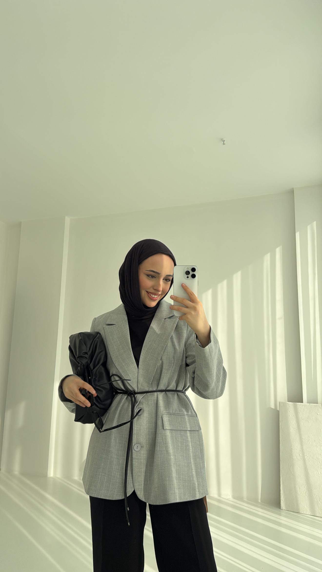 Kemer Detaylı Blazer Ceket Gri