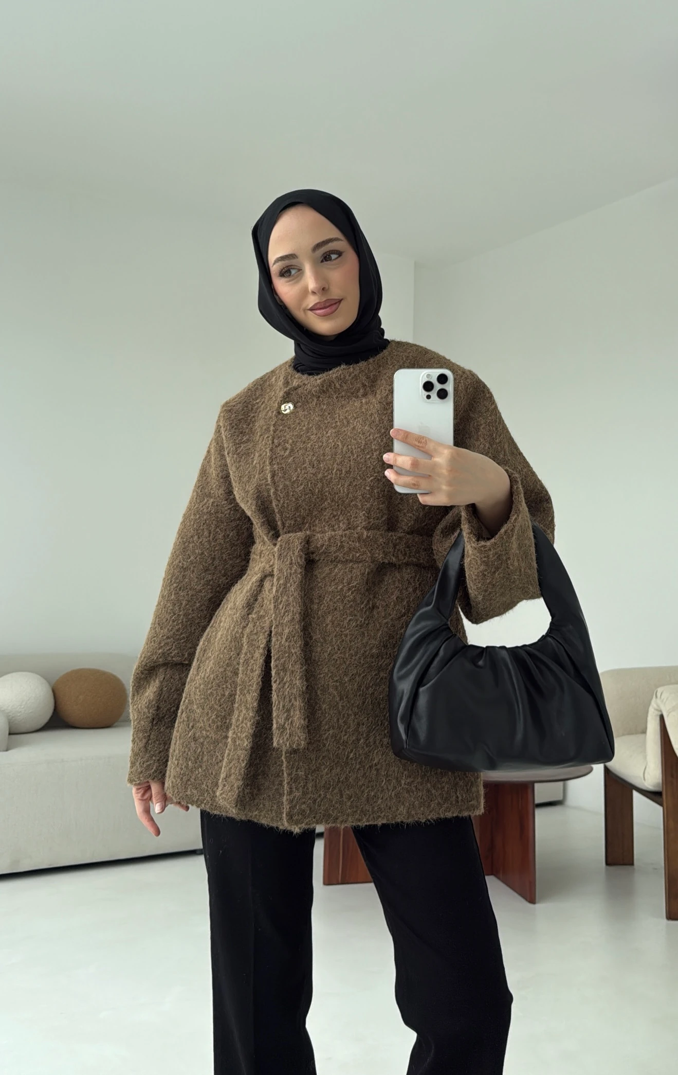 Tek Dügmeli Keçe Kaban Haki