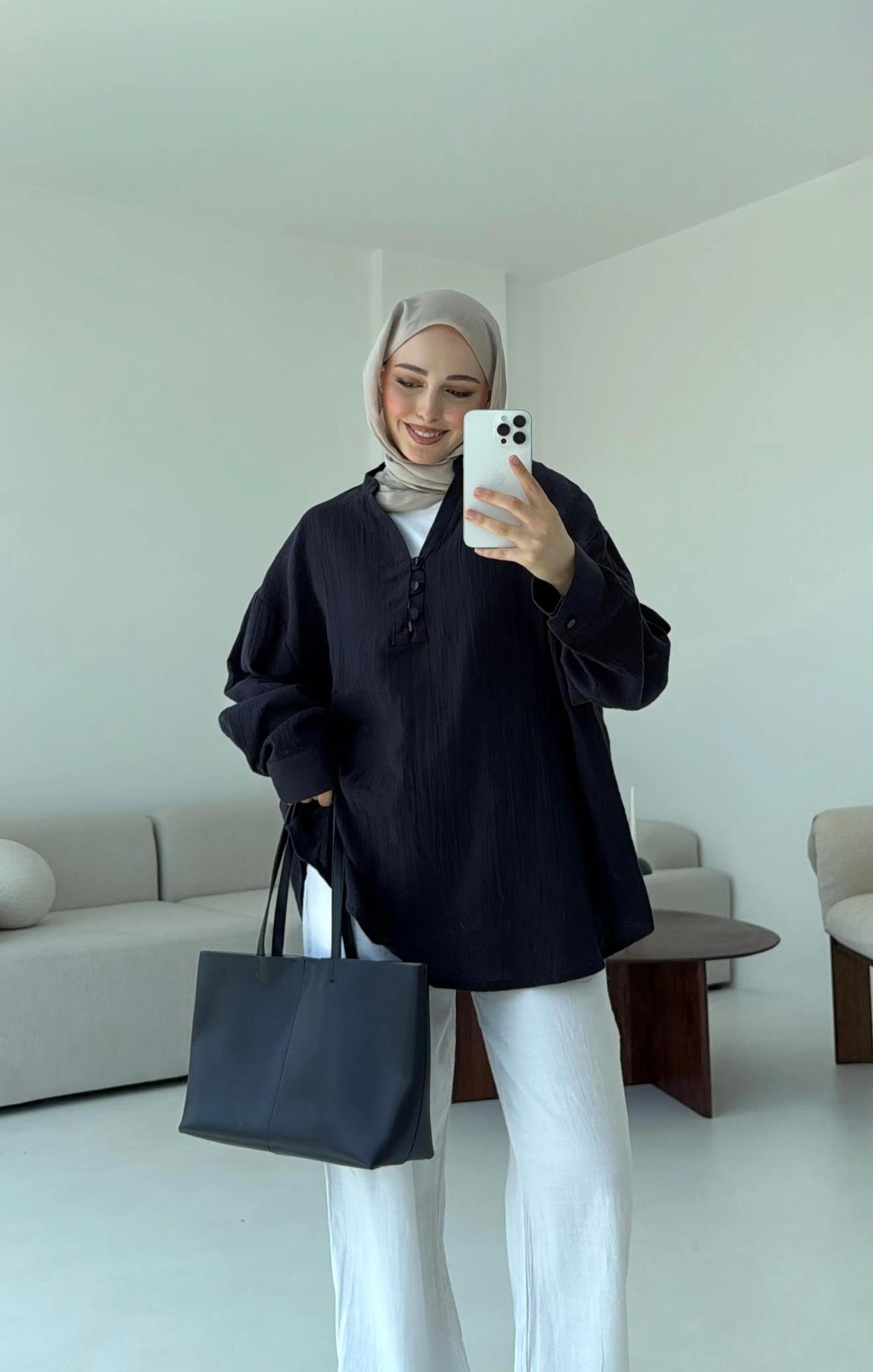 Müslin Düğmeli Gömlek Lacivert