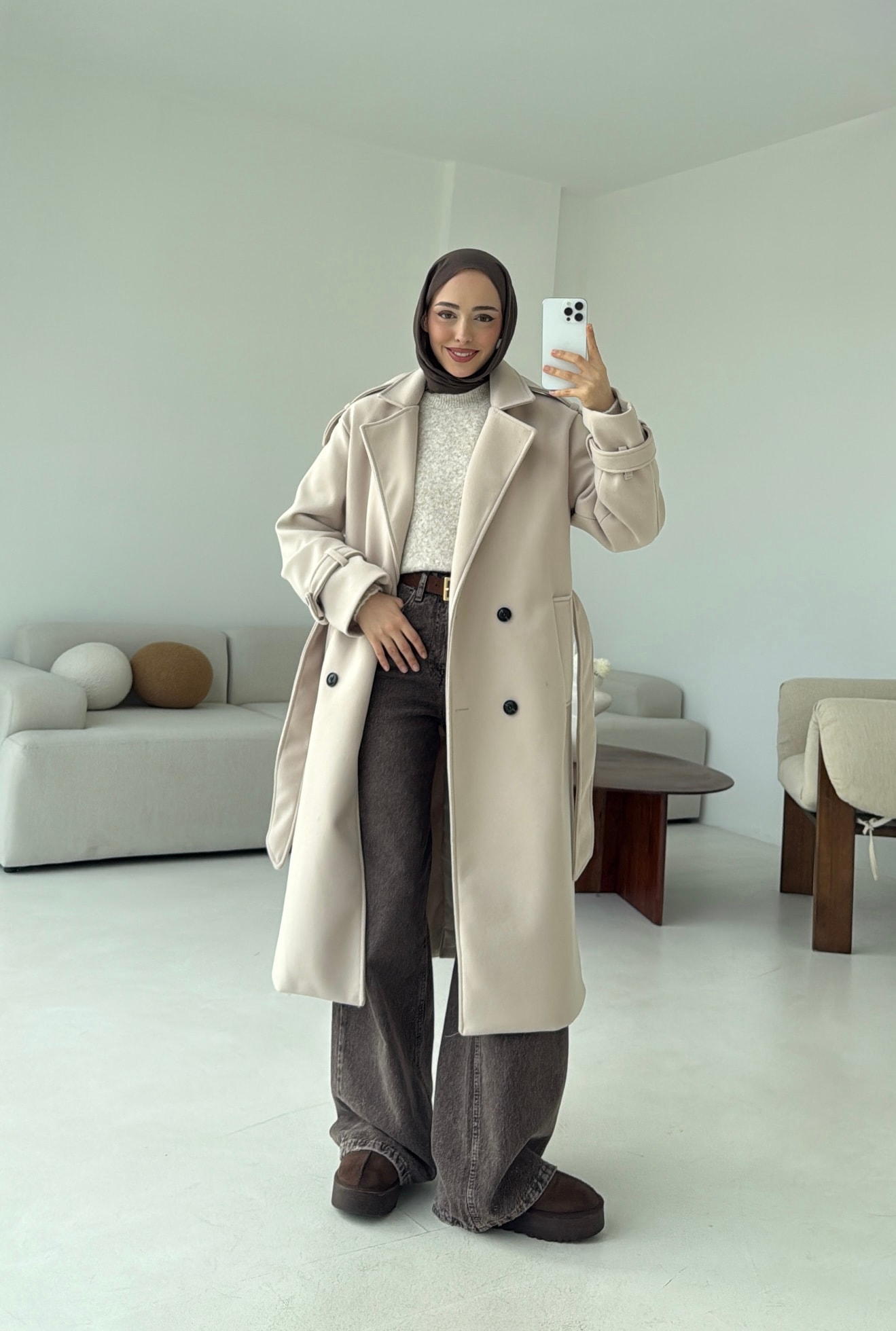 Premium Uzun Kaşe Kaban Bej