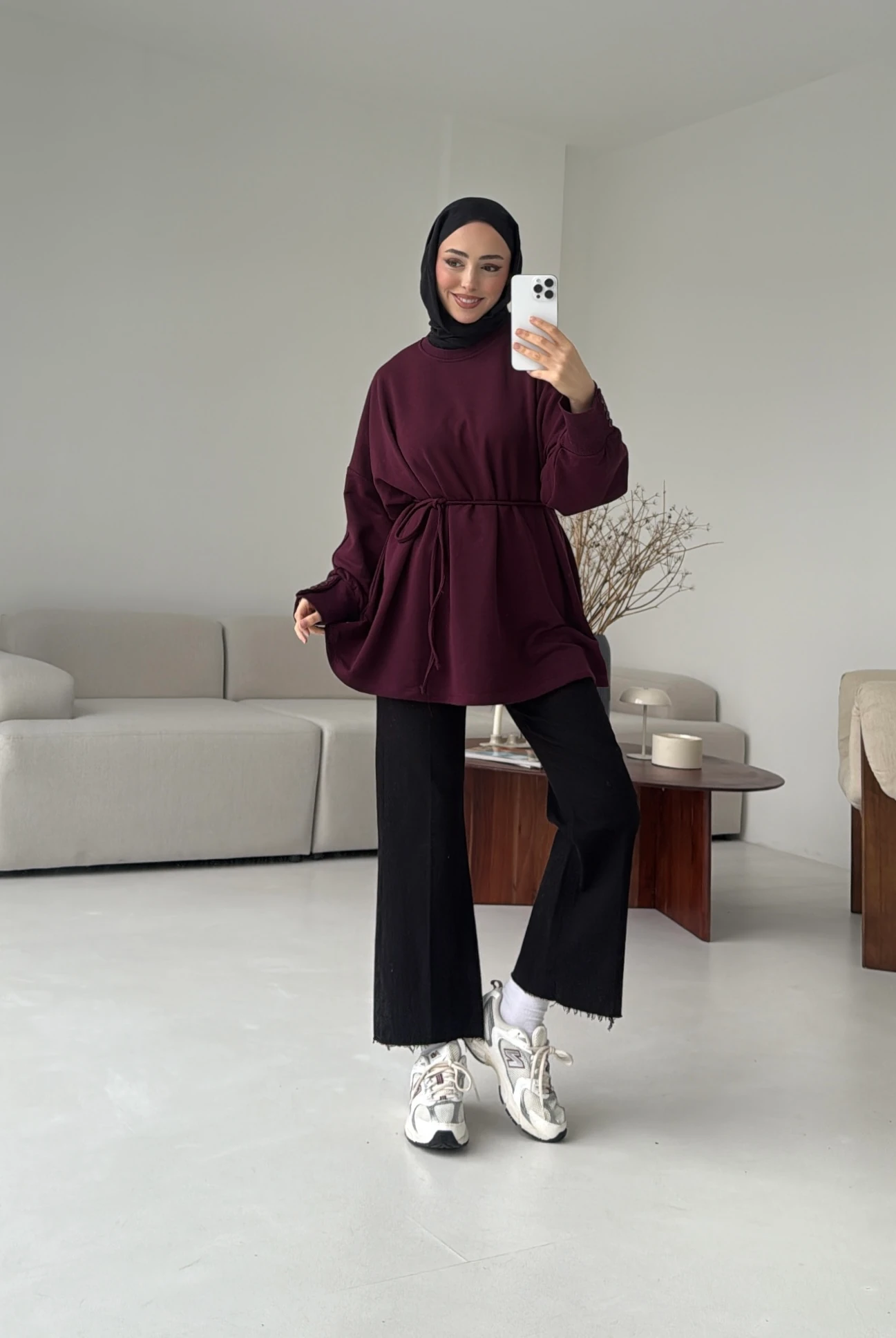 Manşeti Düğme Detay Swearshirt Bordo