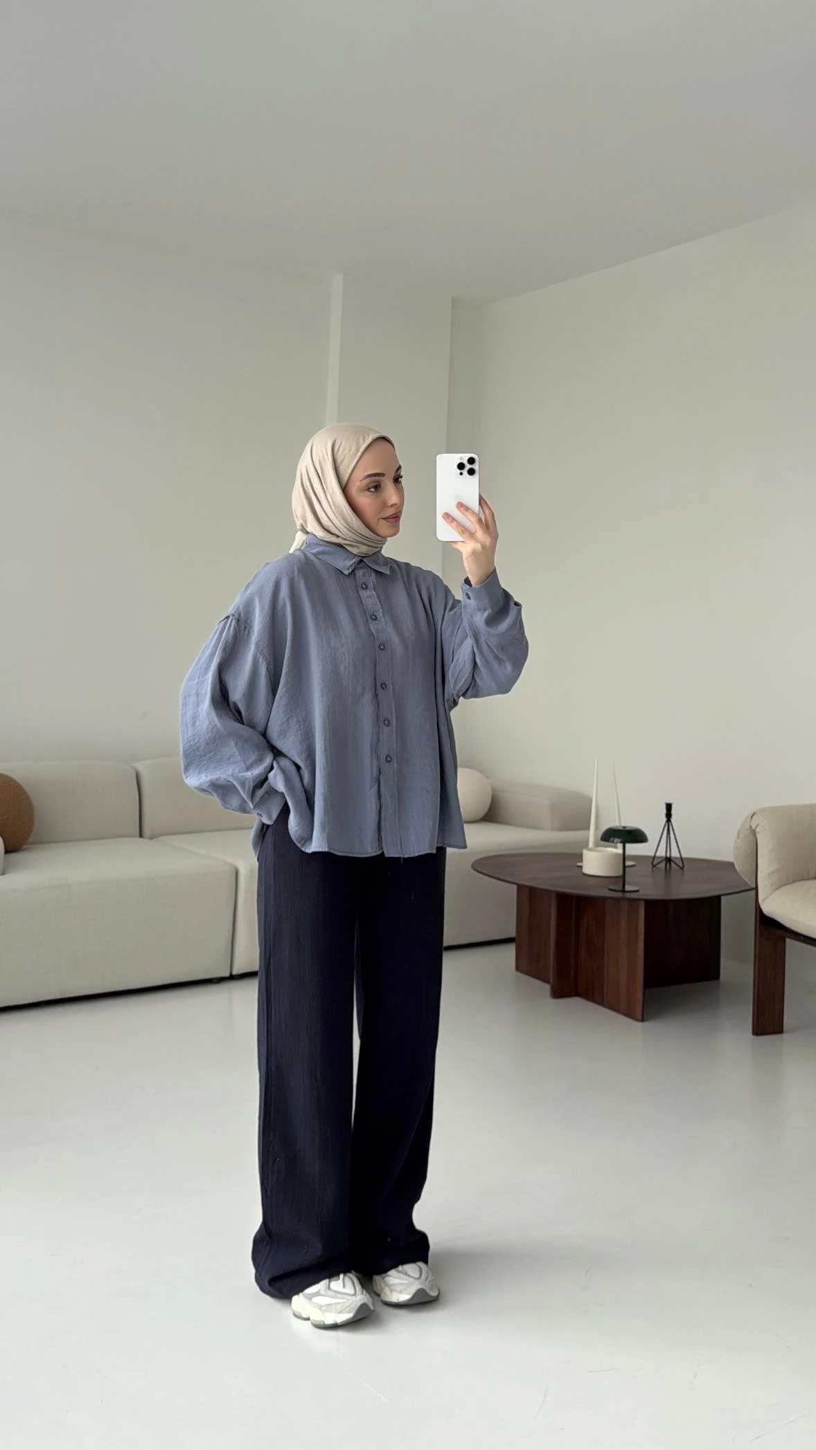 Tencel Pis Dikiş Oversize Mavi Gömlek