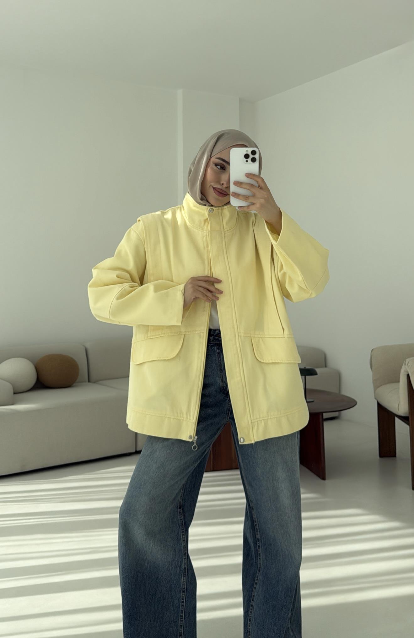 Premium Gabardin Tasarım Ceket  Sarı