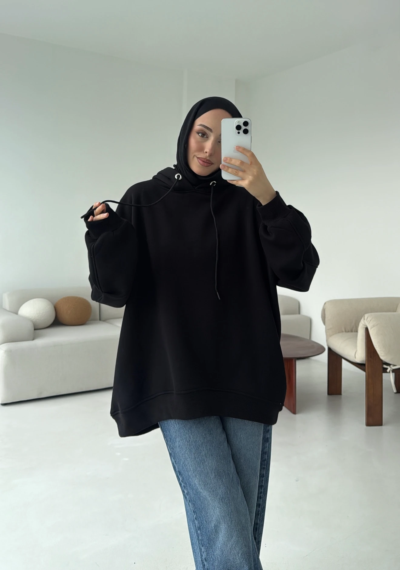 Kolu Pile Detay Oversize Sweatshirt Siyah