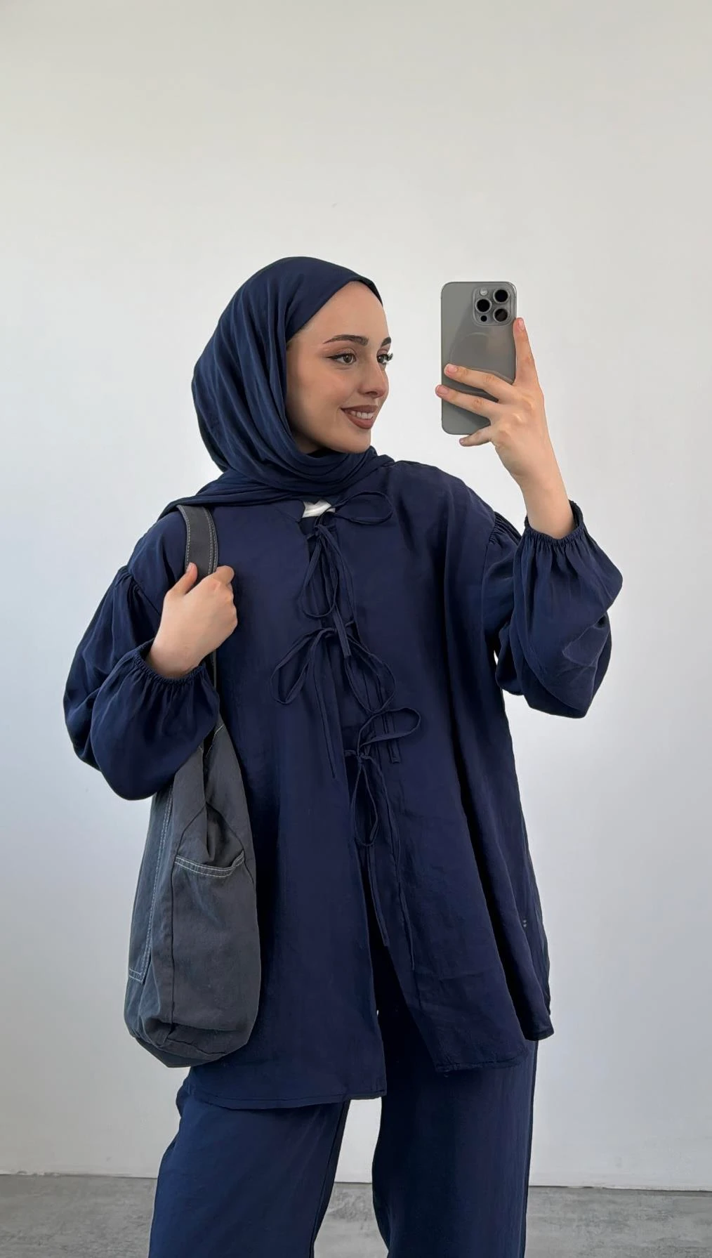 Tencel Önden Bağlamalı Kimonolu Takım Lacivert