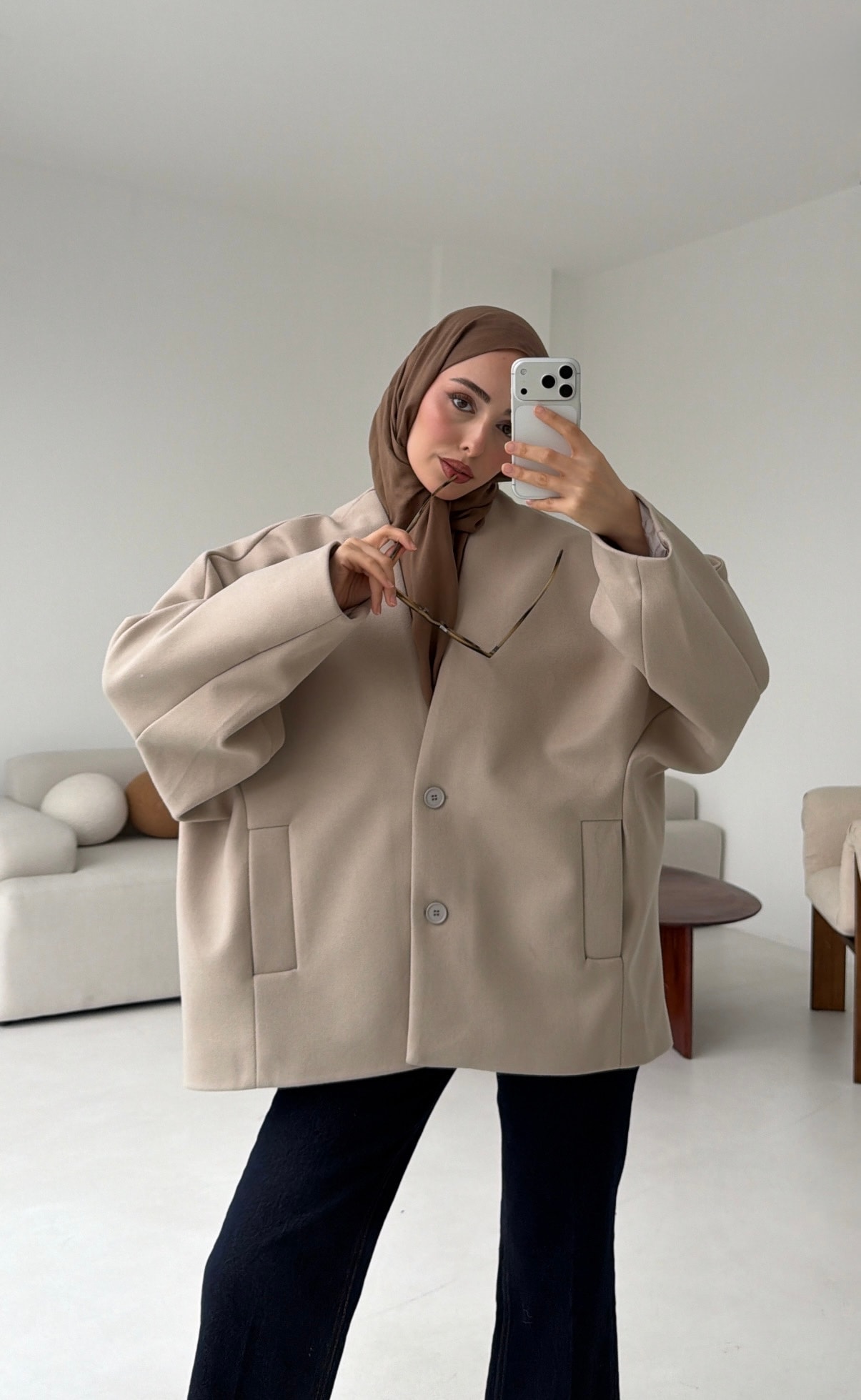 Soft Oversize Kaşe Kaban Taş