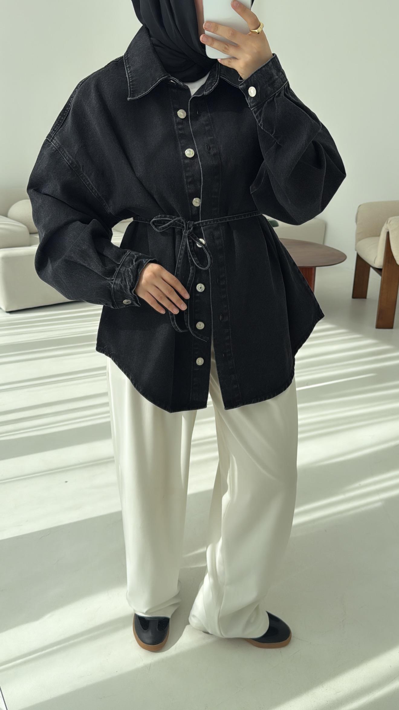 Yıkamalı Siyah Denim Ceket