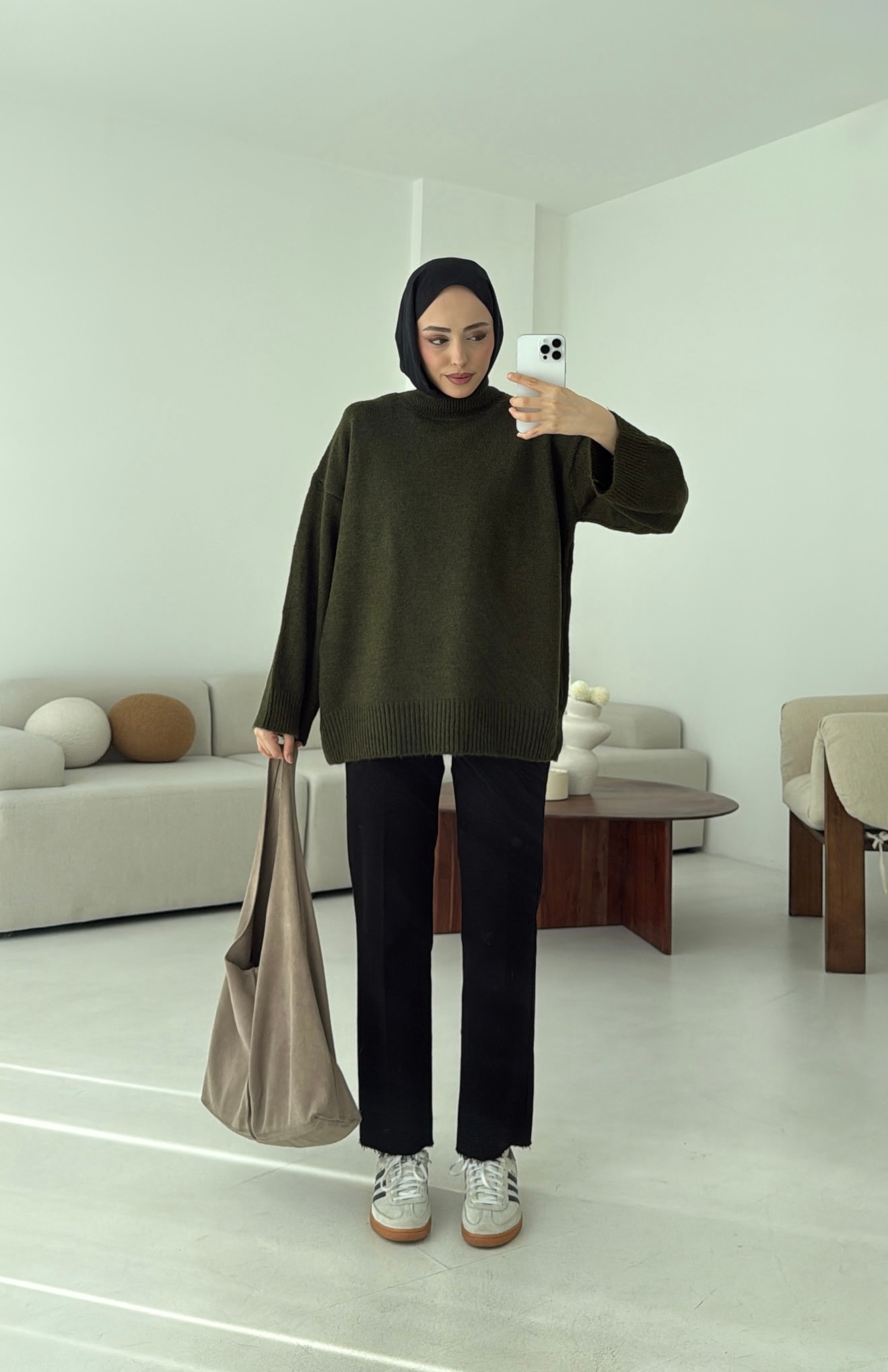 Yarım Yaka Triko Kazak Haki