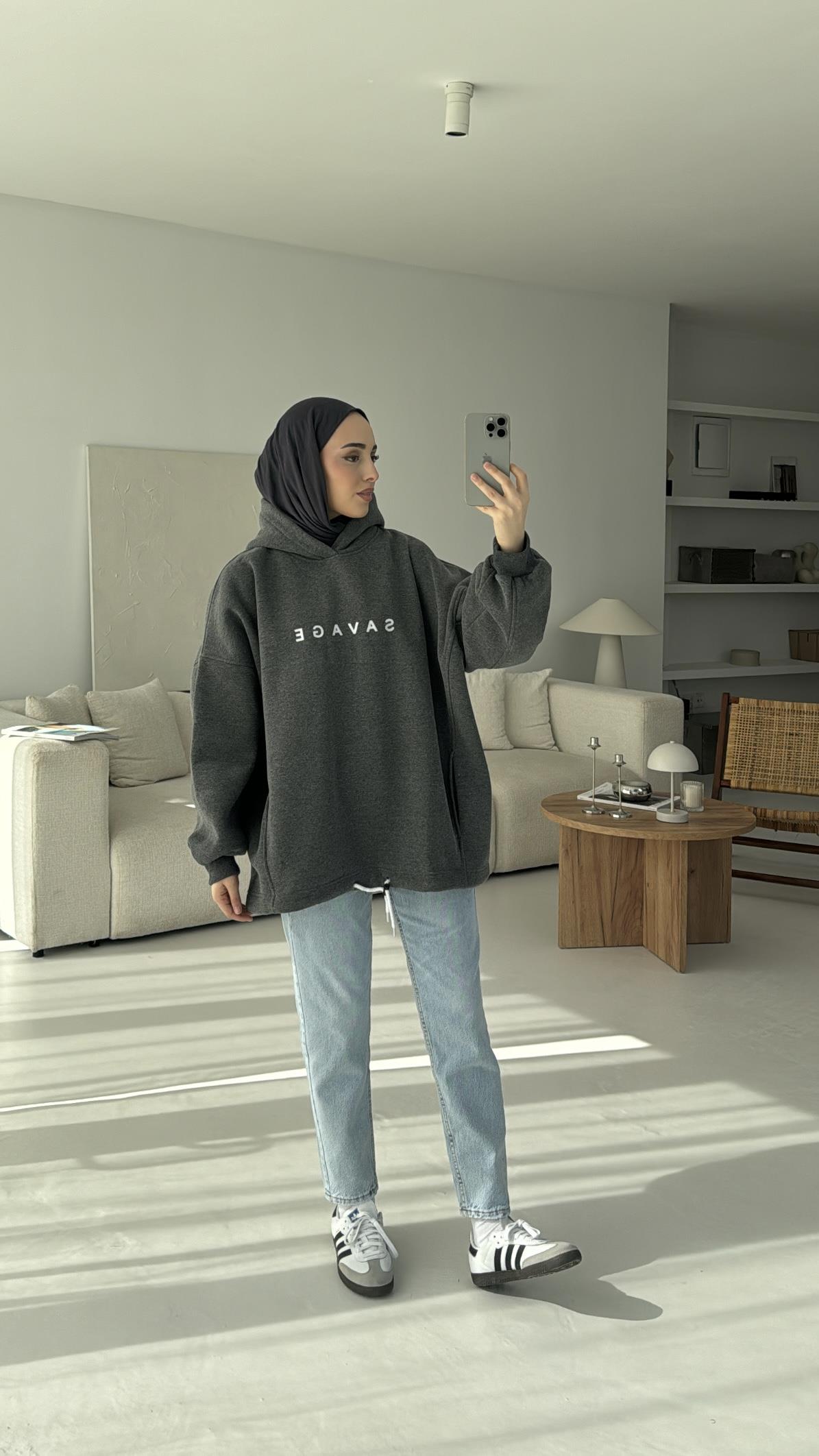 Savage Baskılı Swetshirt Antrasit