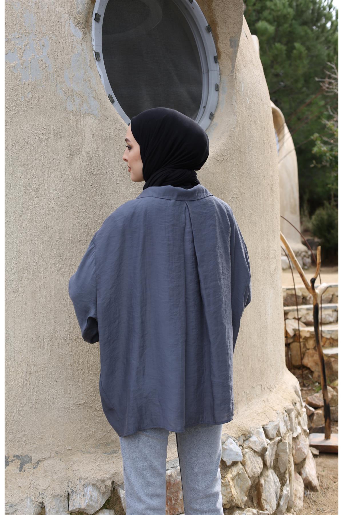 Oversize Pamuk Saten Gömlek Antrasit