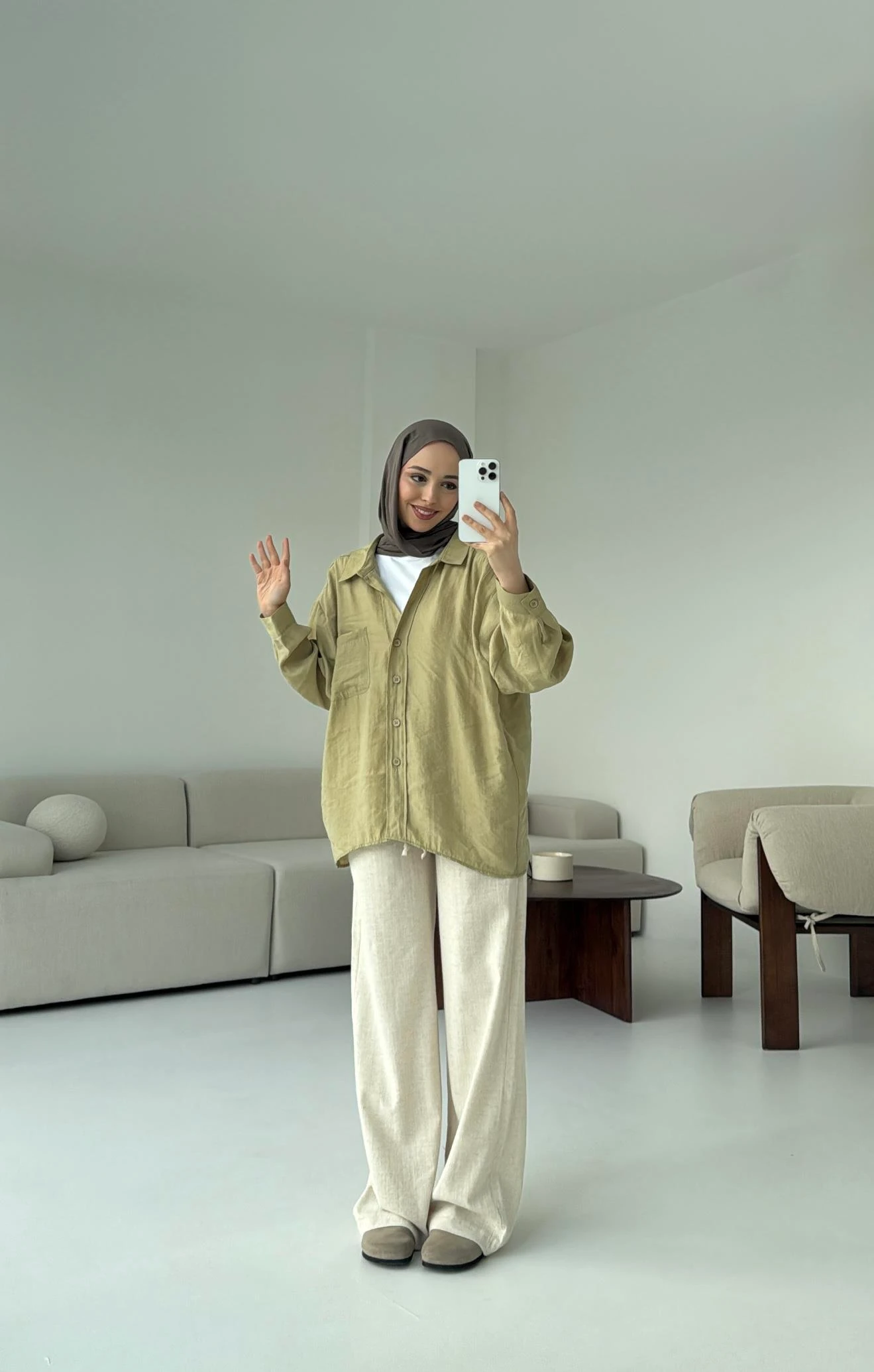 Düşük Omuz Oversize Gömlek Haki