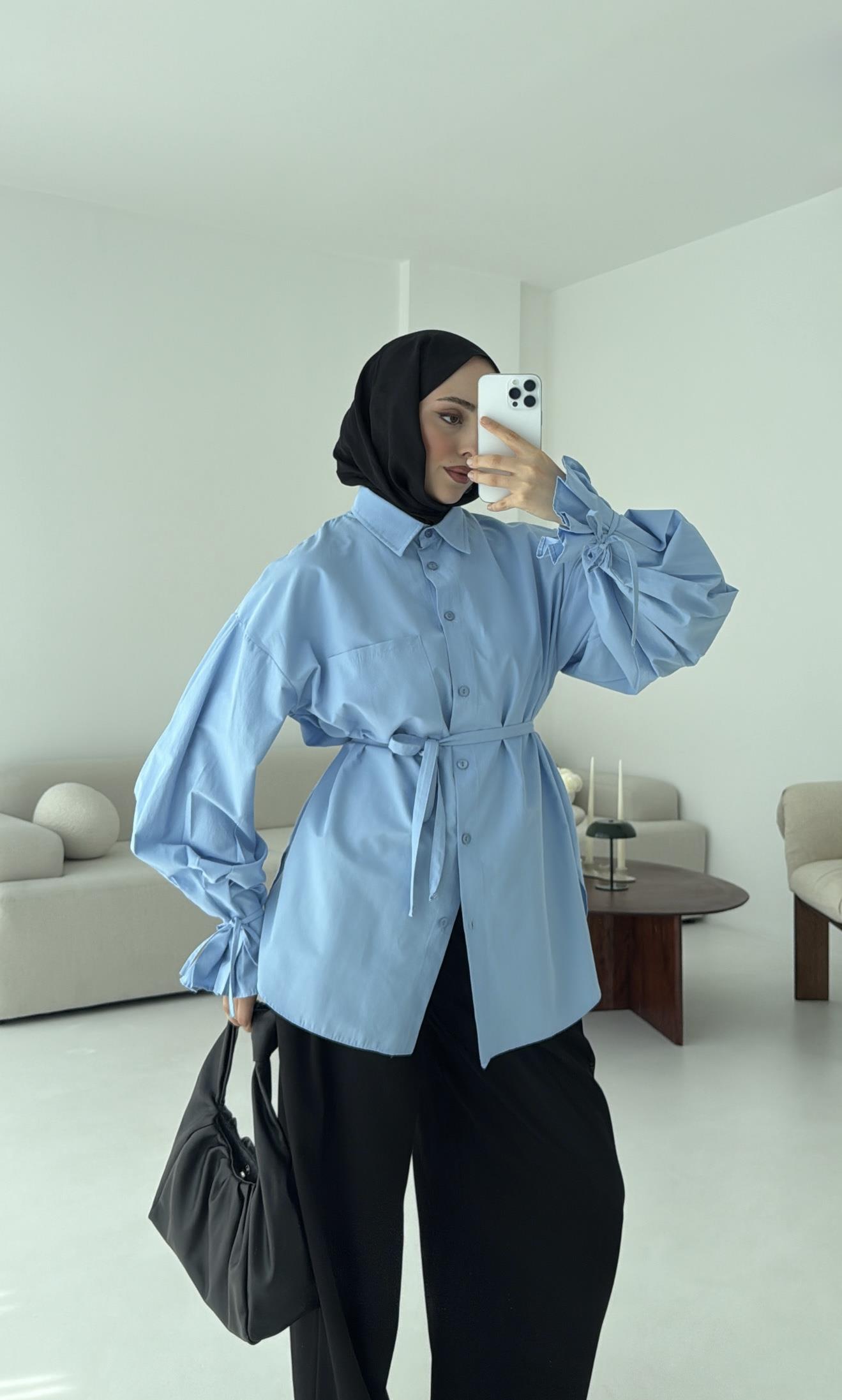 Kol Detay Tasarım Gömlek Mavi