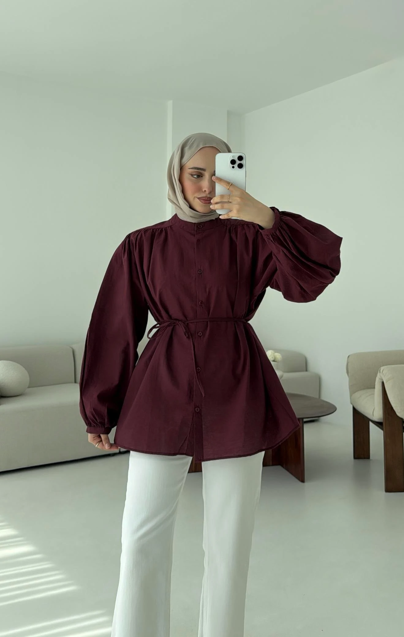 Risa Balon Kol Gömlek Bordo