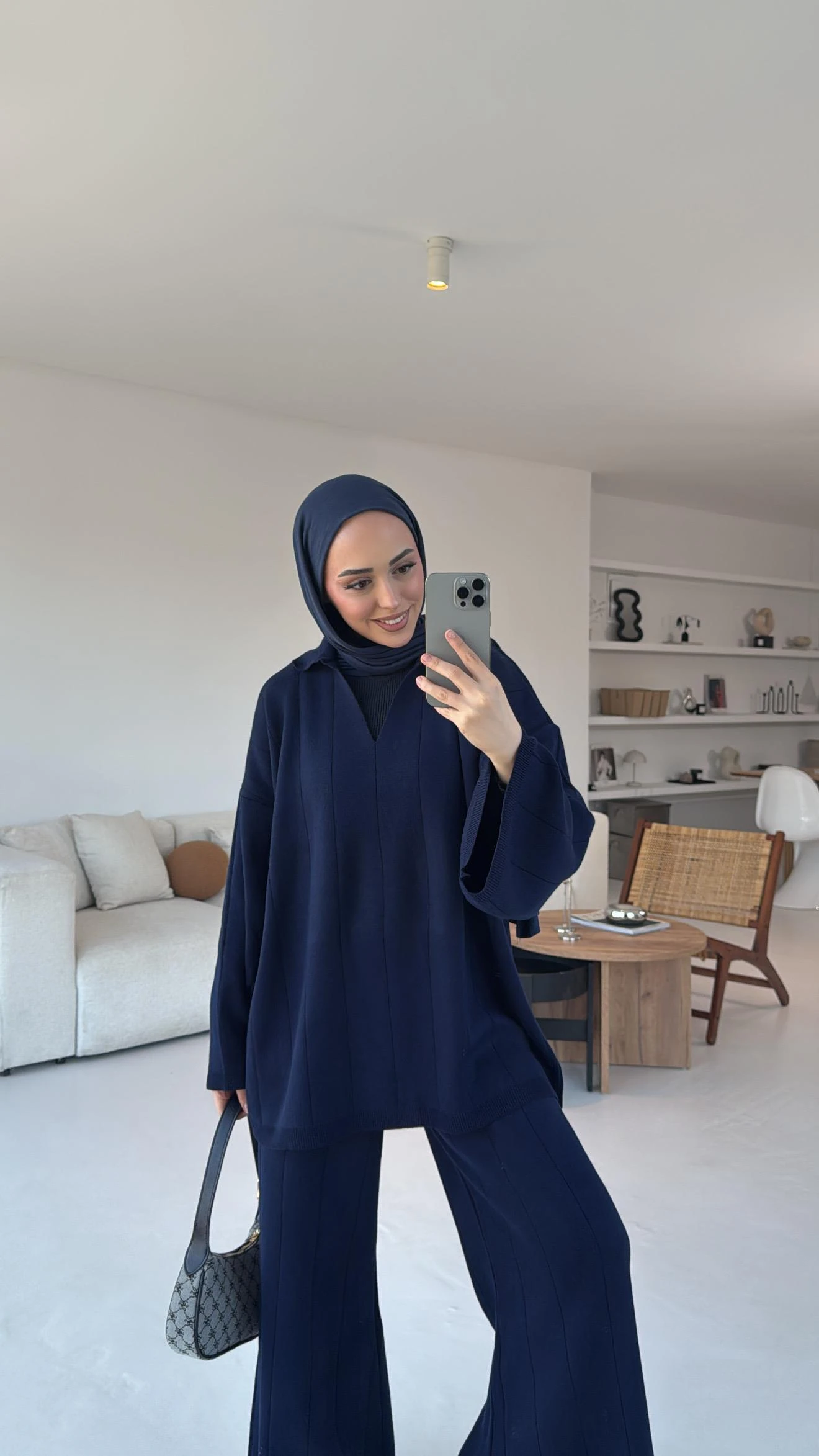 Düz Fitilli Triko Takım Lacivert