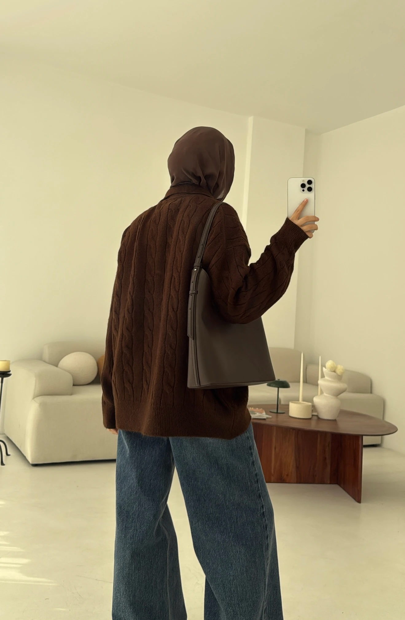 Polo Yaka Örgü Kazak Kahve