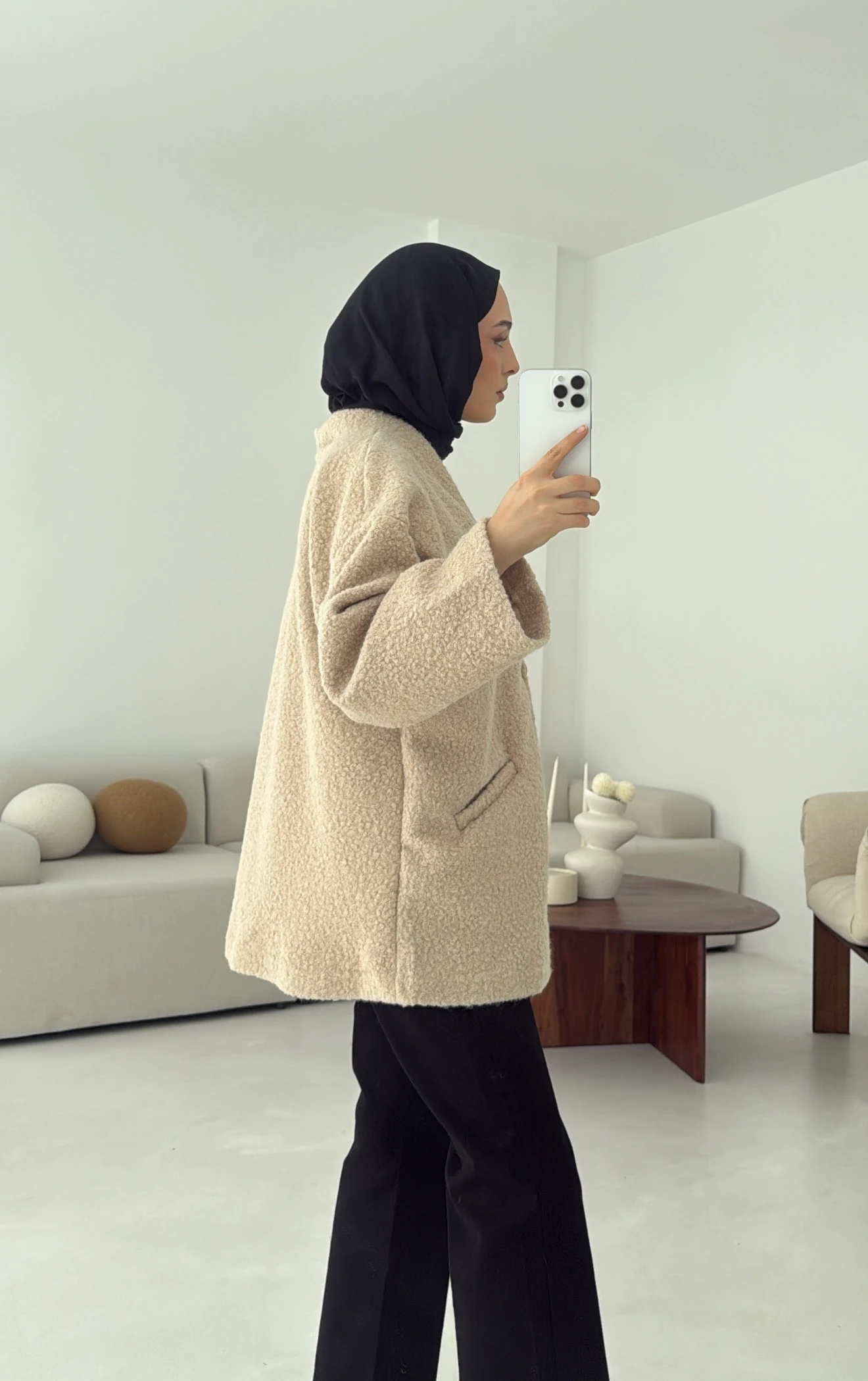 Kemerli Buklet Ceket Bej