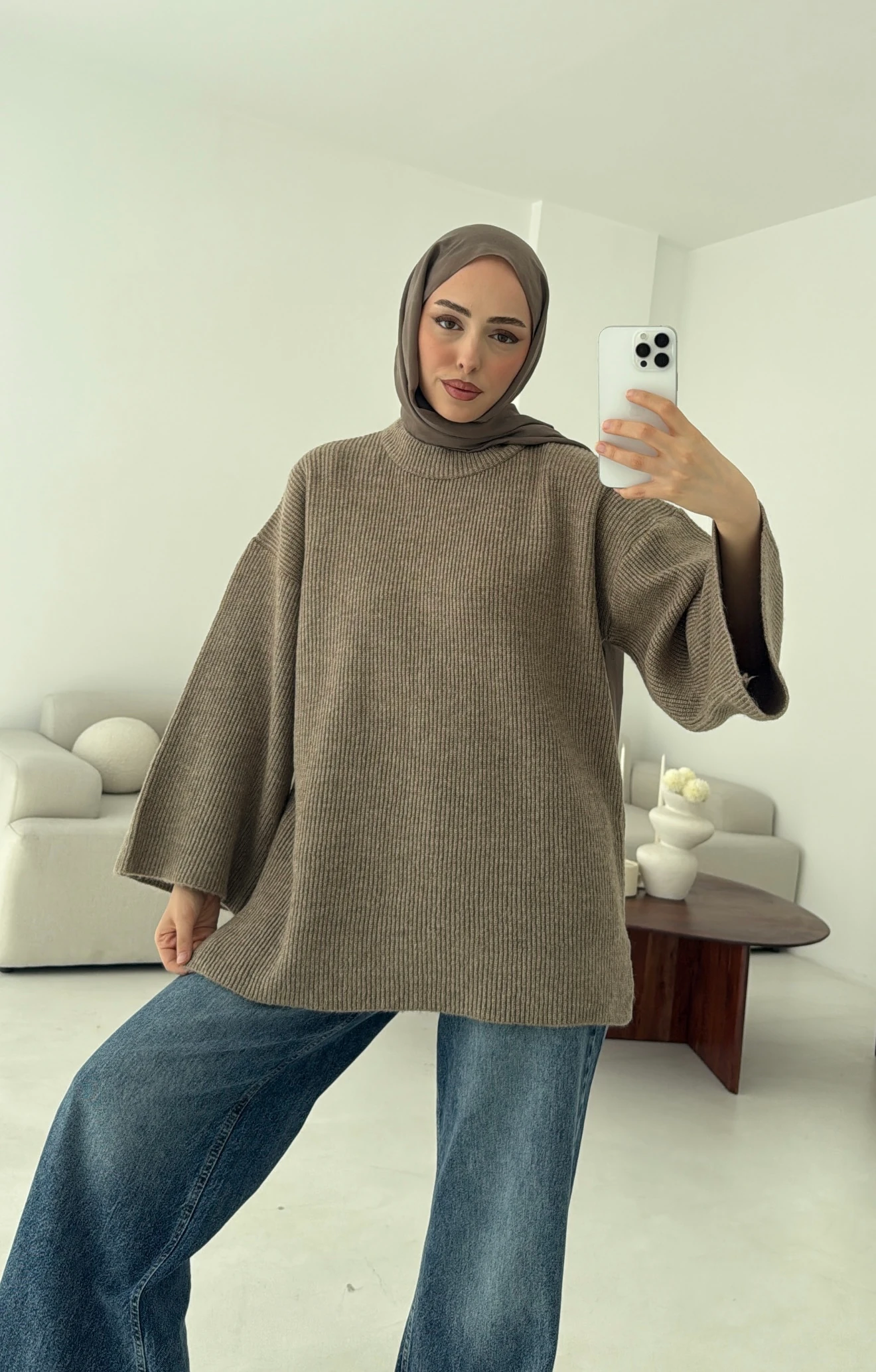  Premium Kalın Fitilli Kazak Vizon