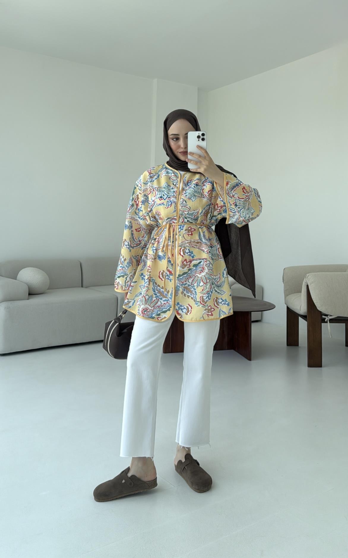 Dijital Baskılı Kimono Sarı