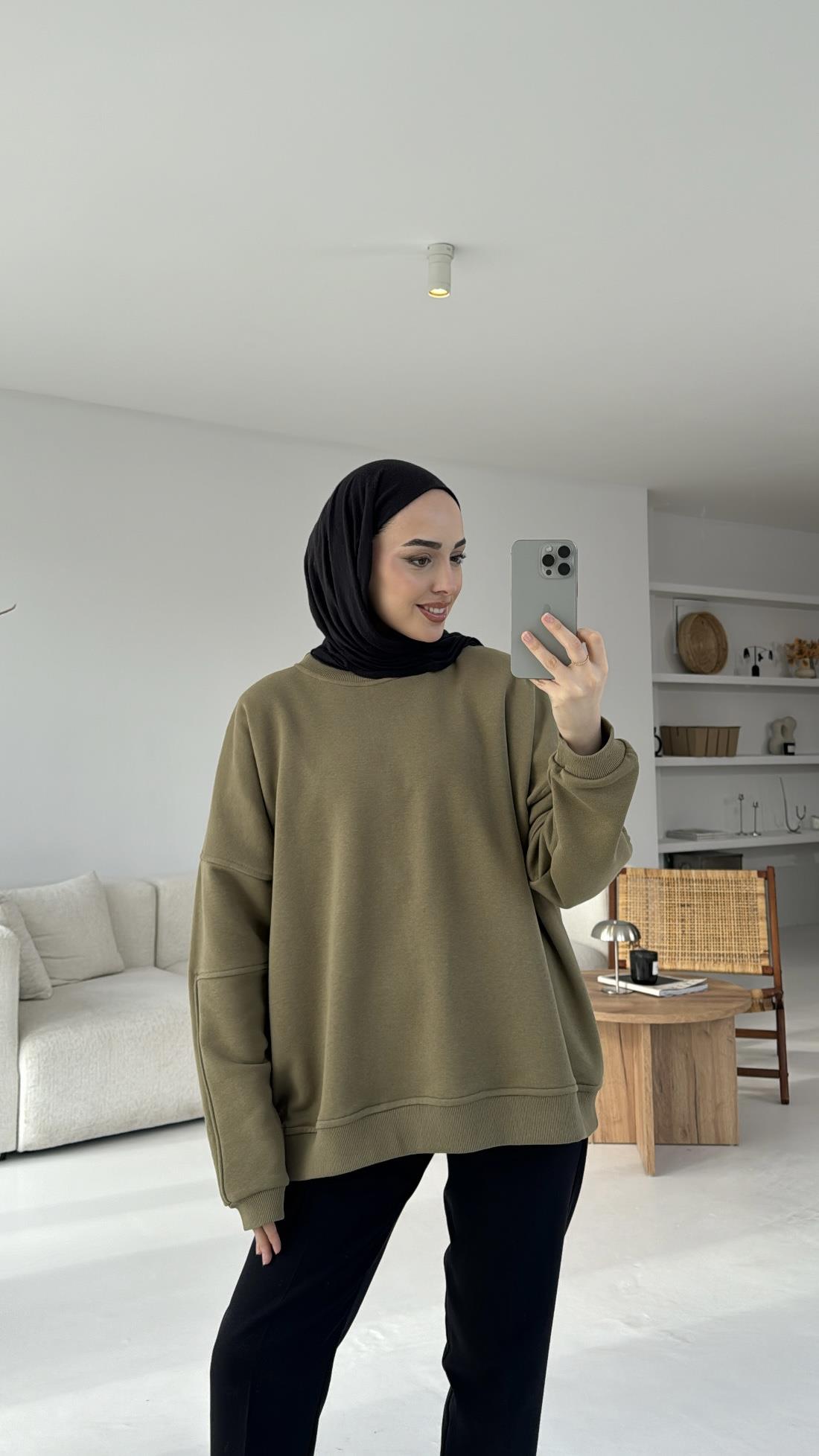 Kolları Dikiş Detaylı Oversize Sweatshirt Yeşil