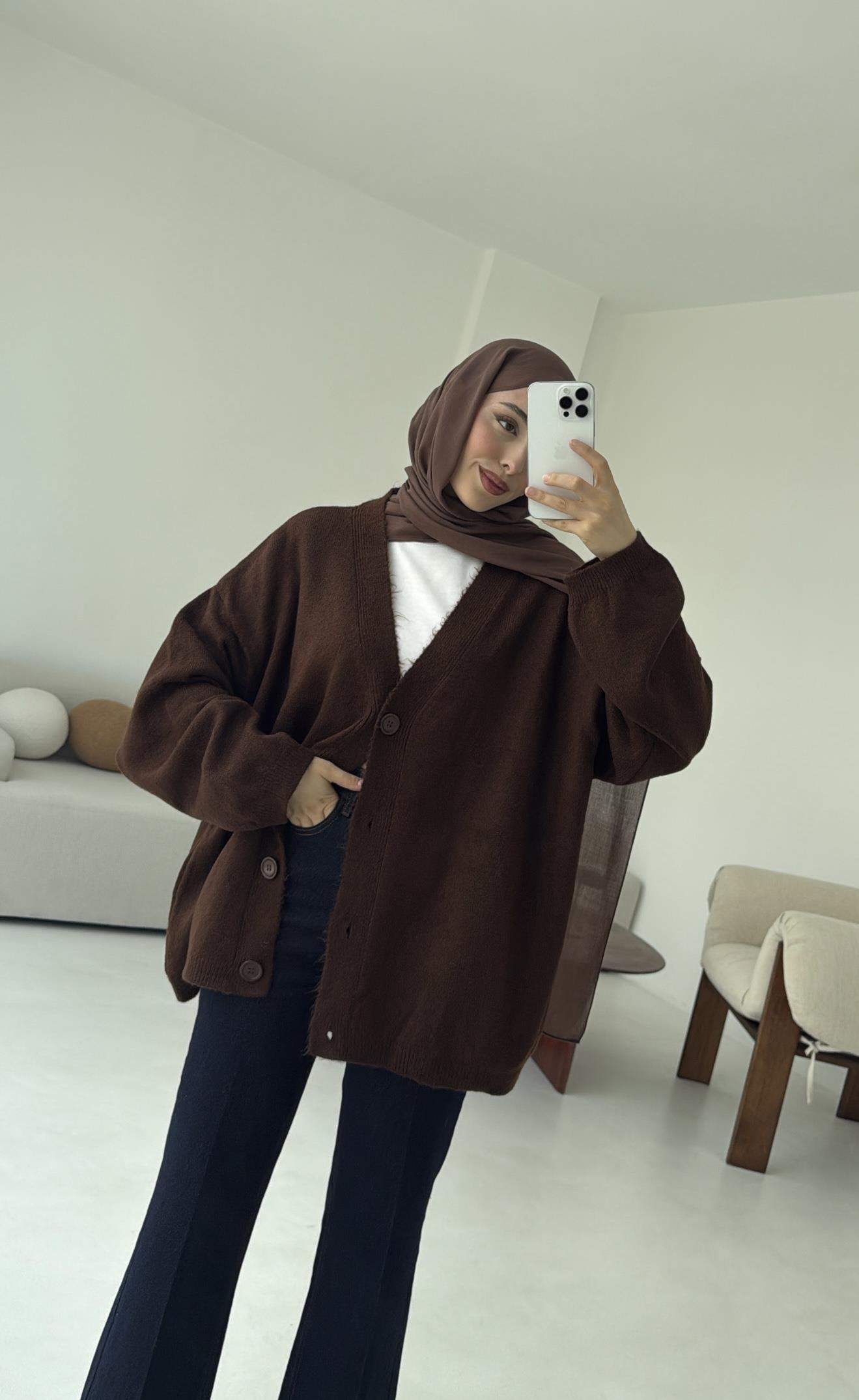 Oversize Yünlü Kazak Kahve