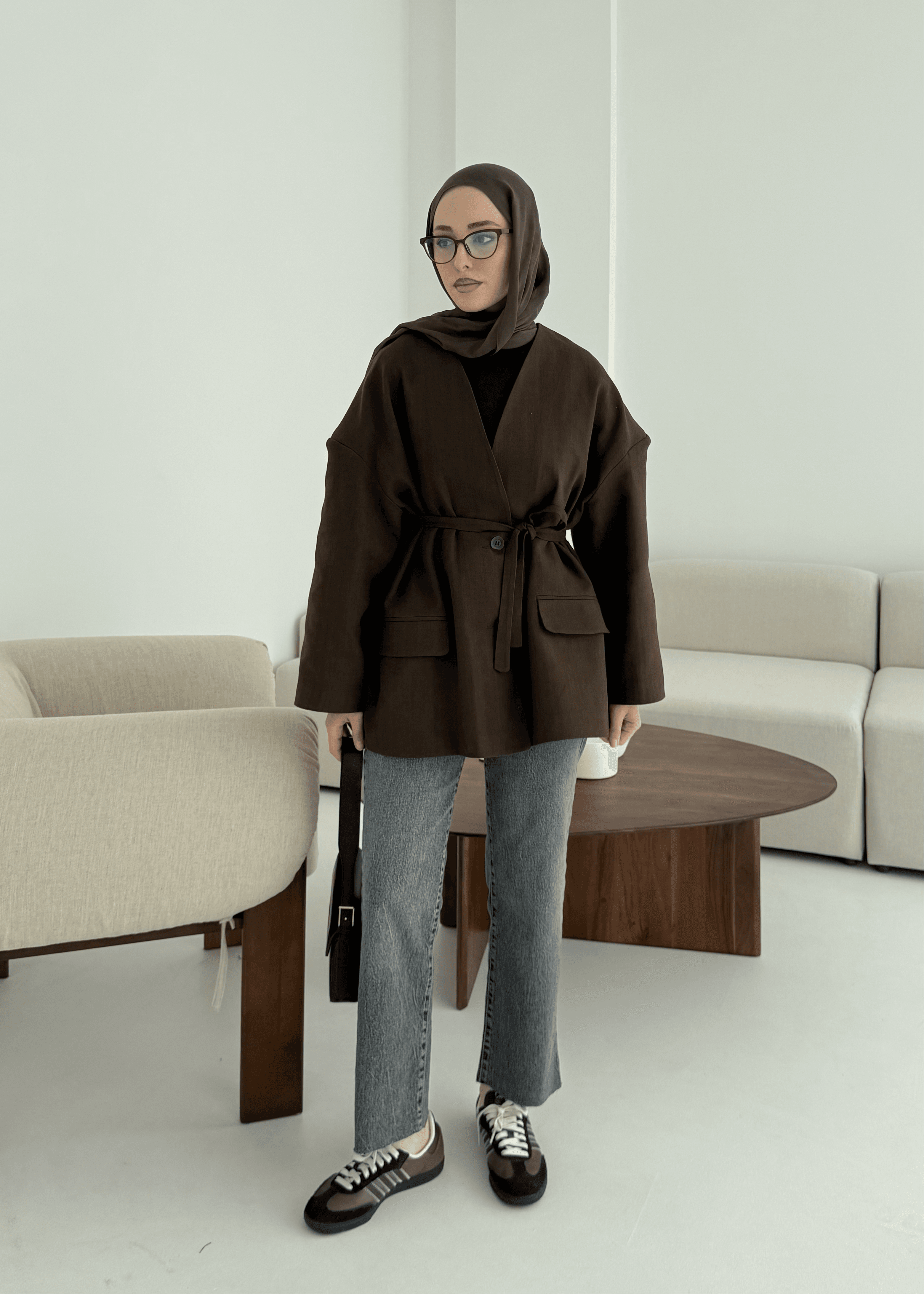 Düşük Omuz Oversize Kahve Ceket